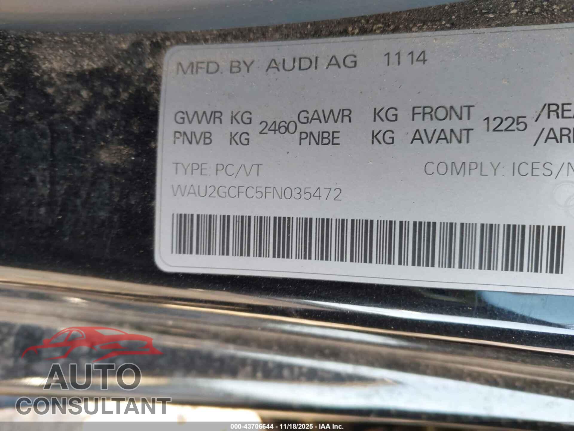AUDI A7 2015 - WAU2GCFC5FN035472