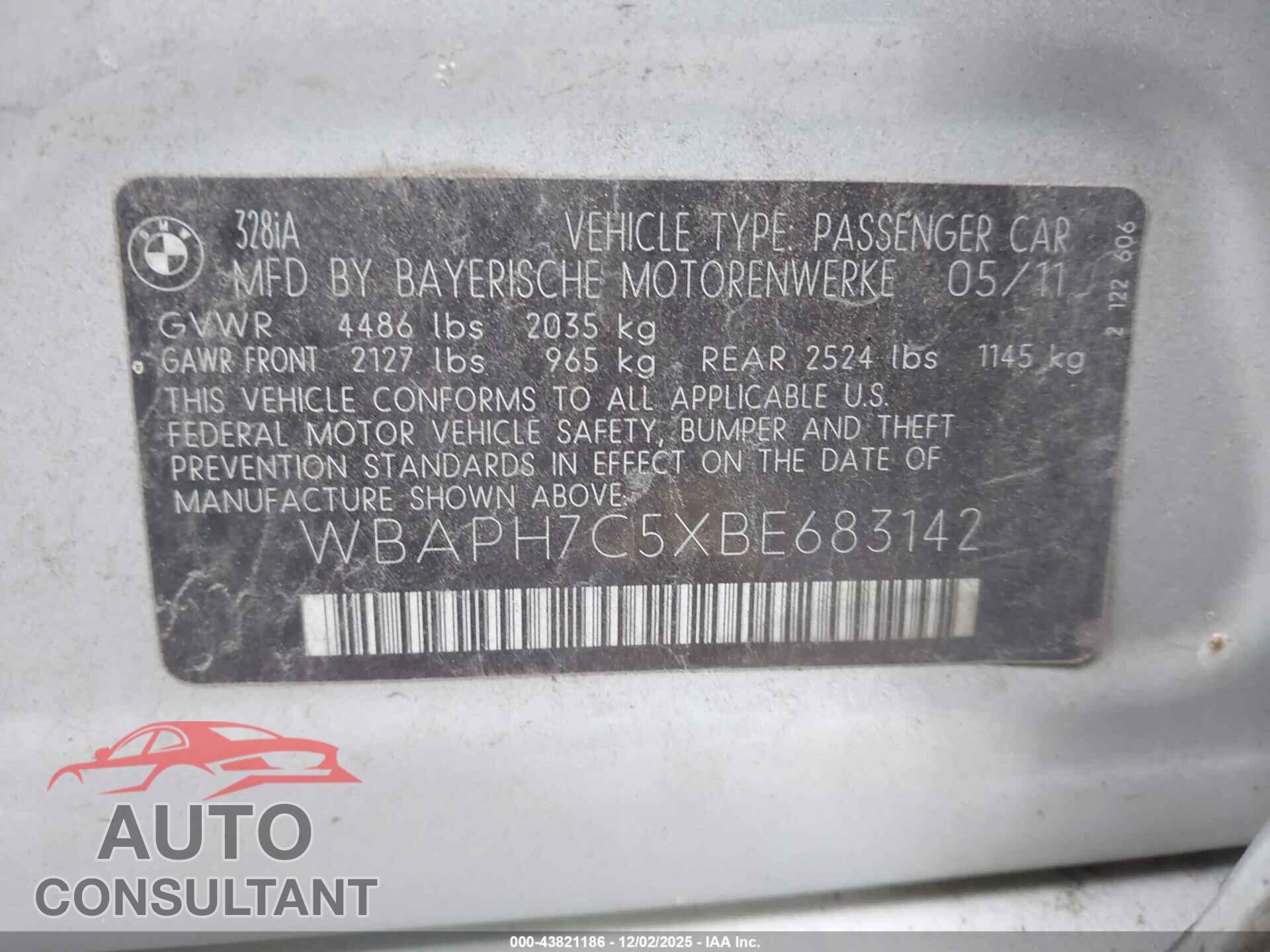 BMW 328I 2011 - WBAPH7C5XBE683142