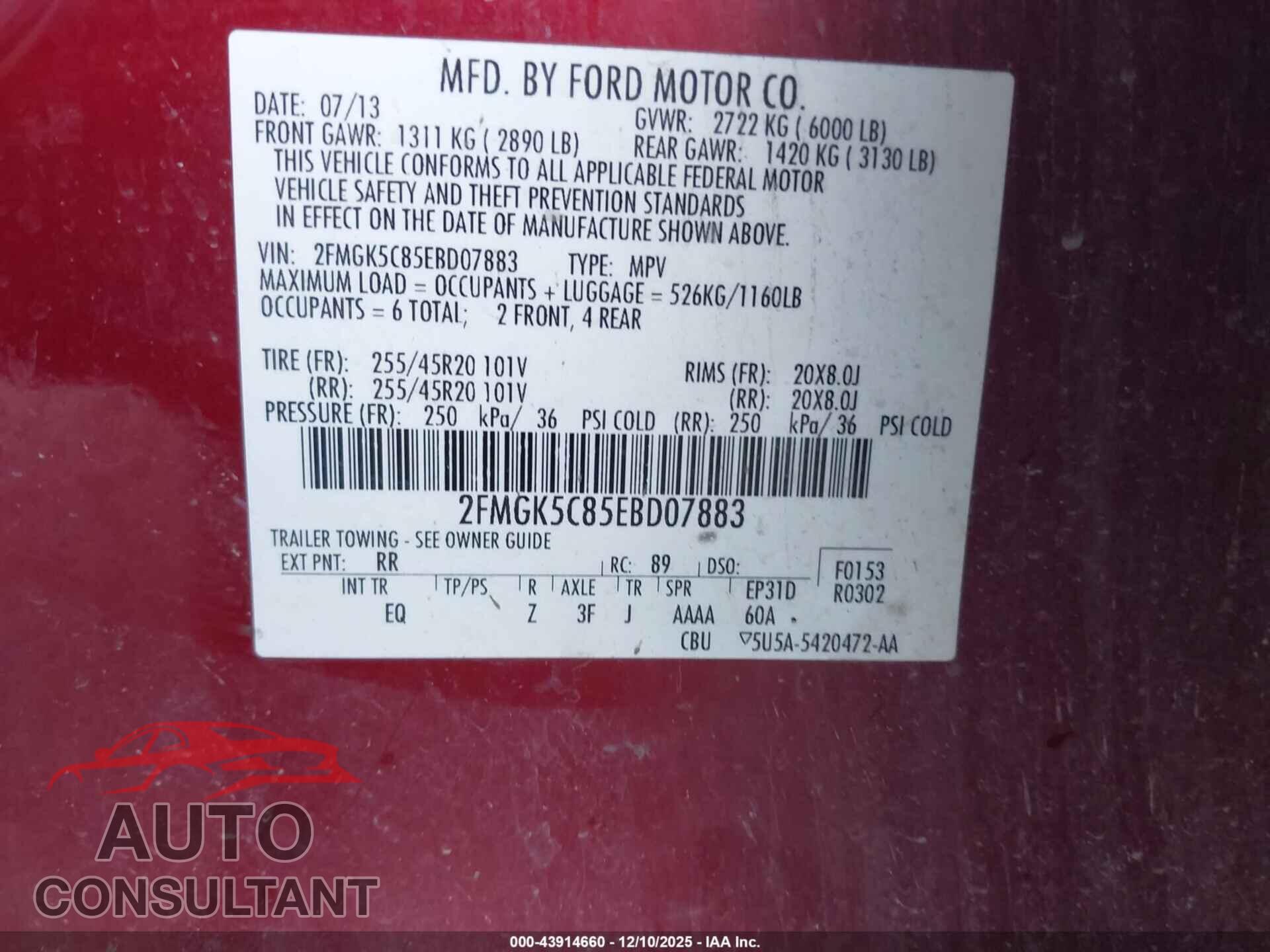 FORD FLEX 2014 - 2FMGK5C85EBD07883