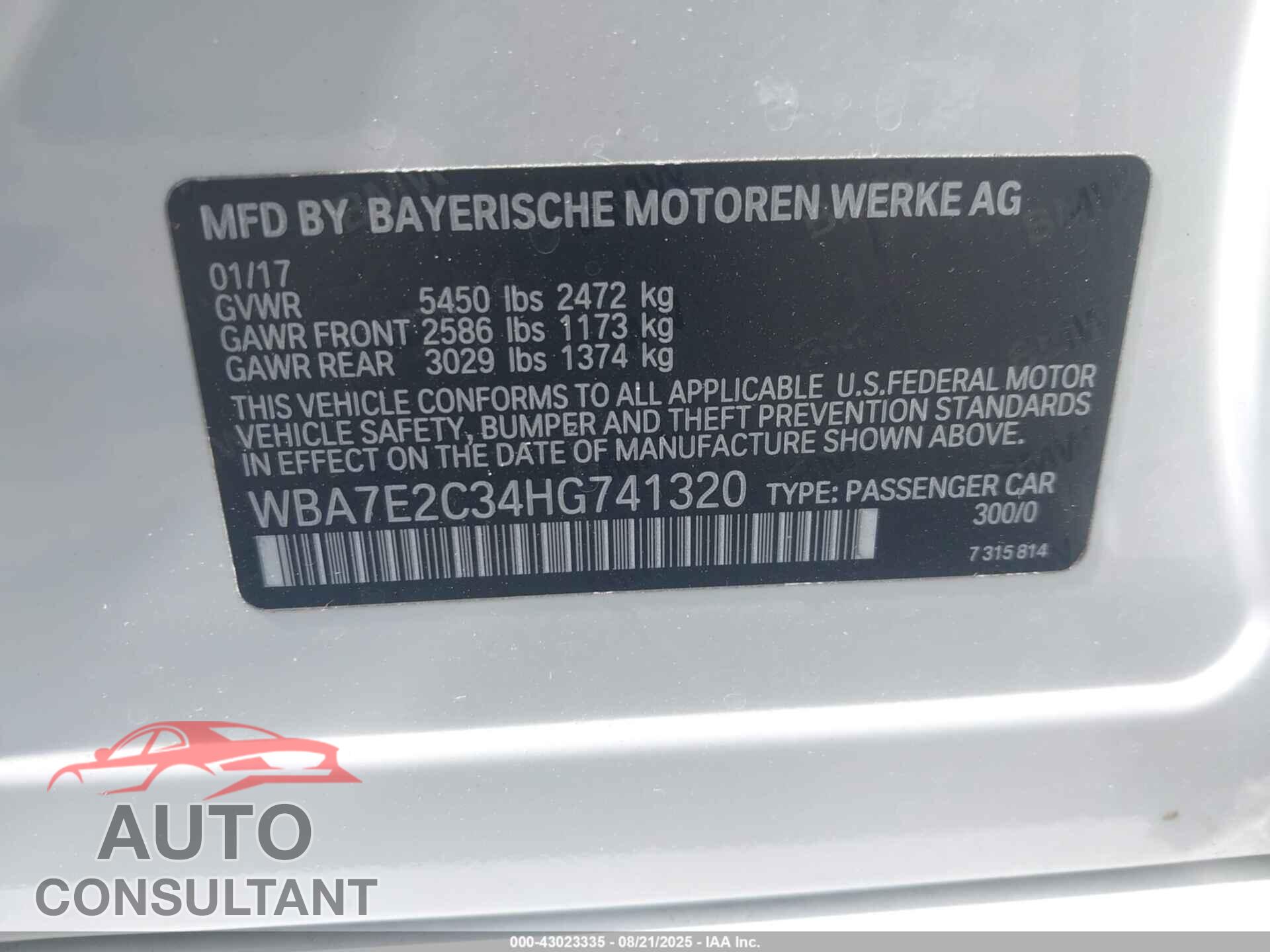 BMW 740I 2017 - WBA7E2C34HG741320