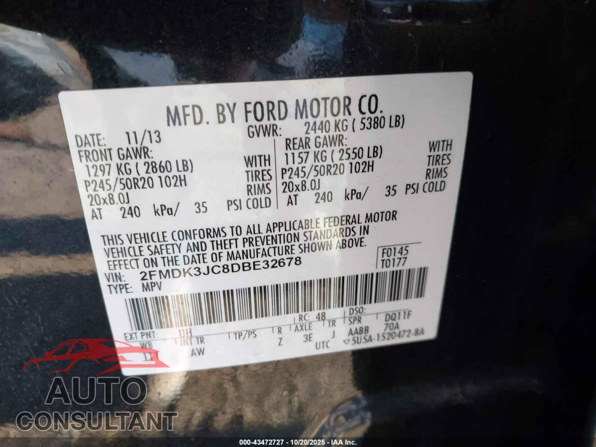 FORD EDGE 2013 - 2FMDK3JC8DBE32678