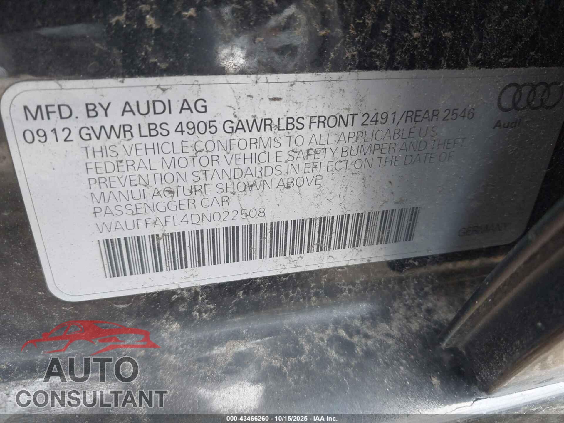 AUDI A4 2013 - WAUFFAFL4DN022508