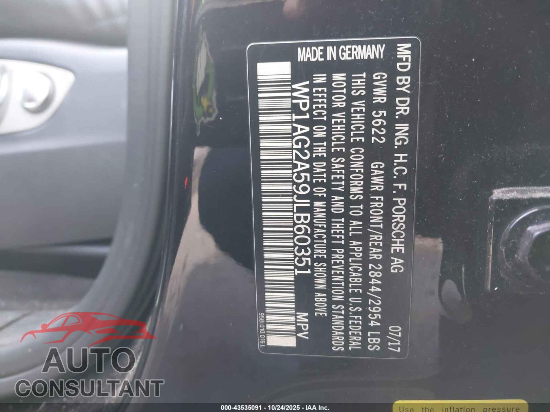 PORSCHE MACAN 2018 - WP1AG2A59JLB60351