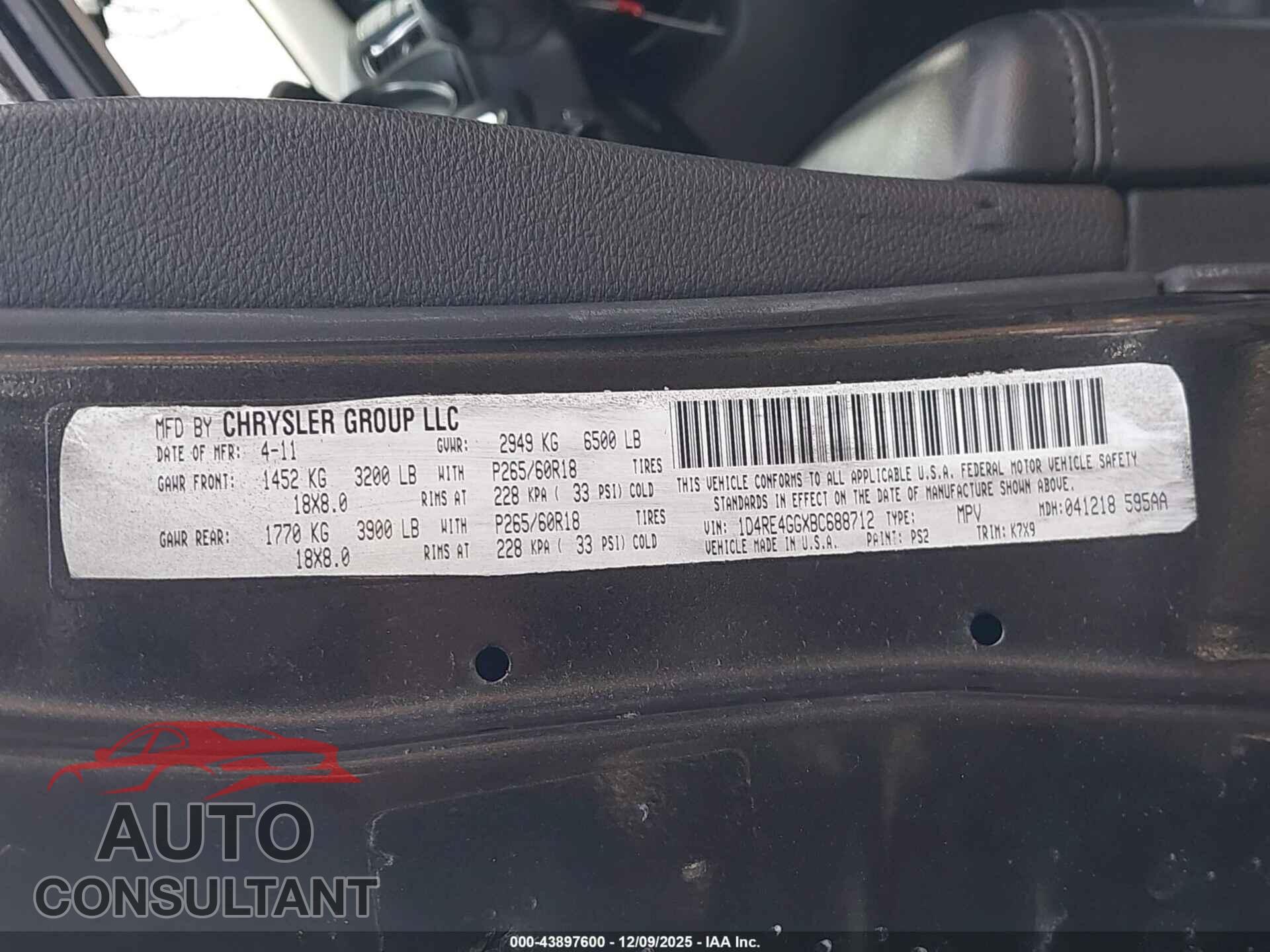 DODGE DURANGO 2013 - 1C4RDJAG8DC559460