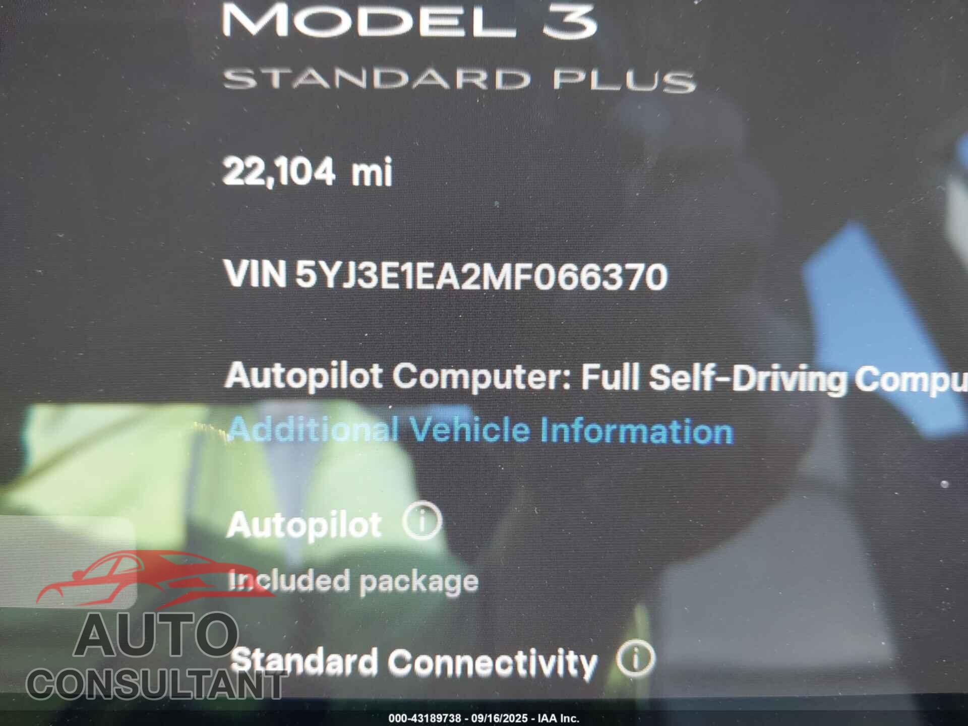 TESLA MODEL 3 2021 - 5YJ3E1EA2MF066370