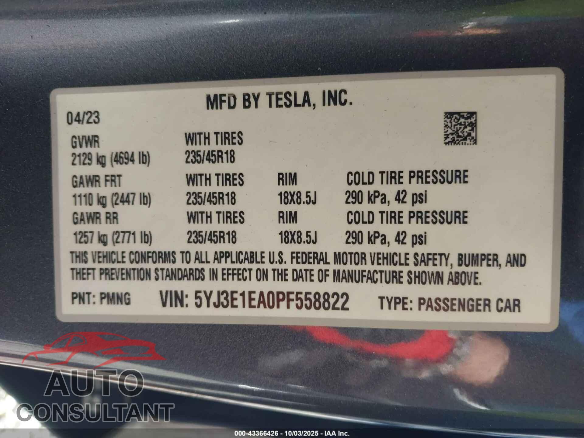 TESLA MODEL 3 2023 - 5YJ3E1EA0PF558822