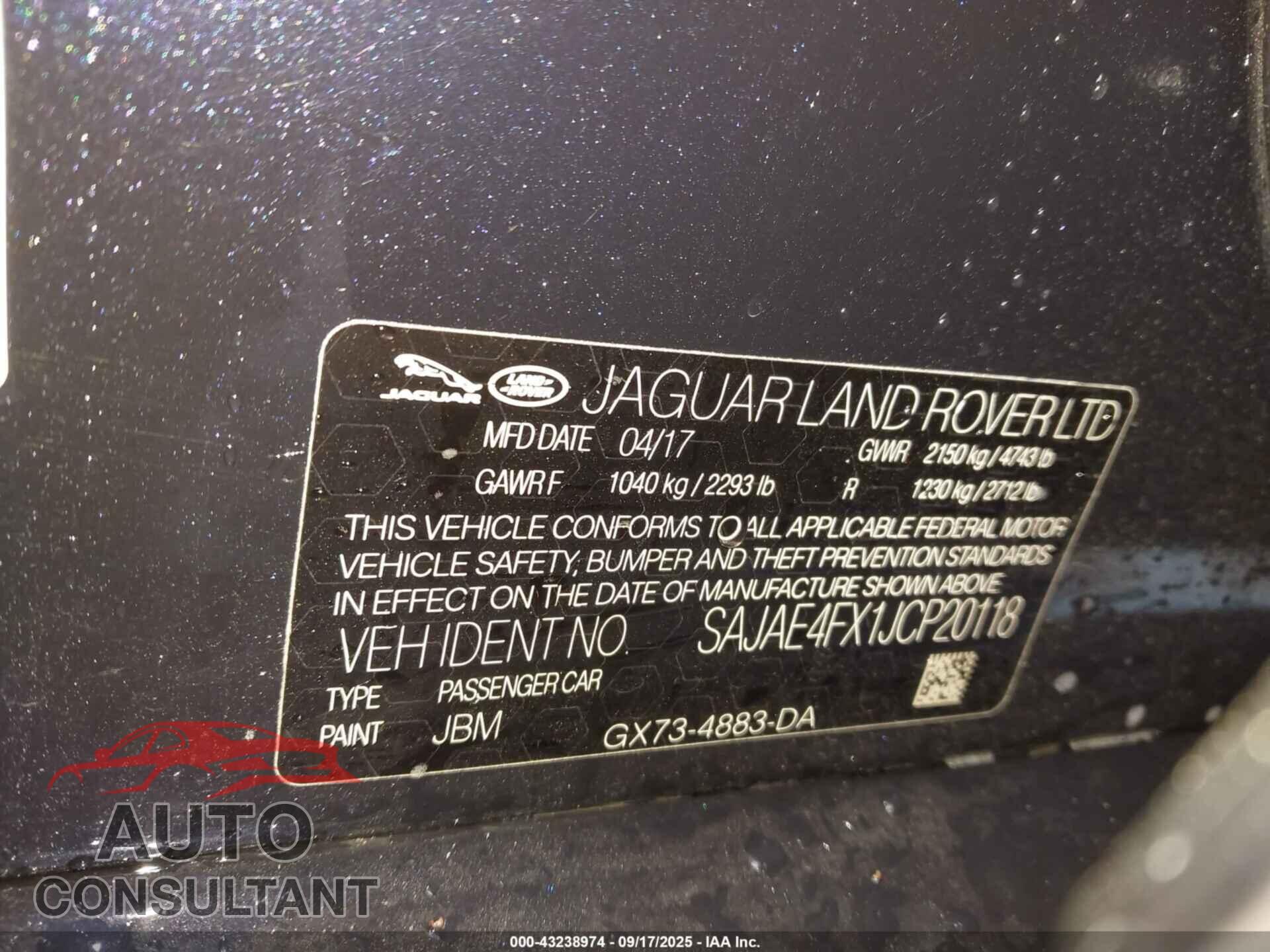JAGUAR XE 2018 - SAJAE4FX1JCP20118