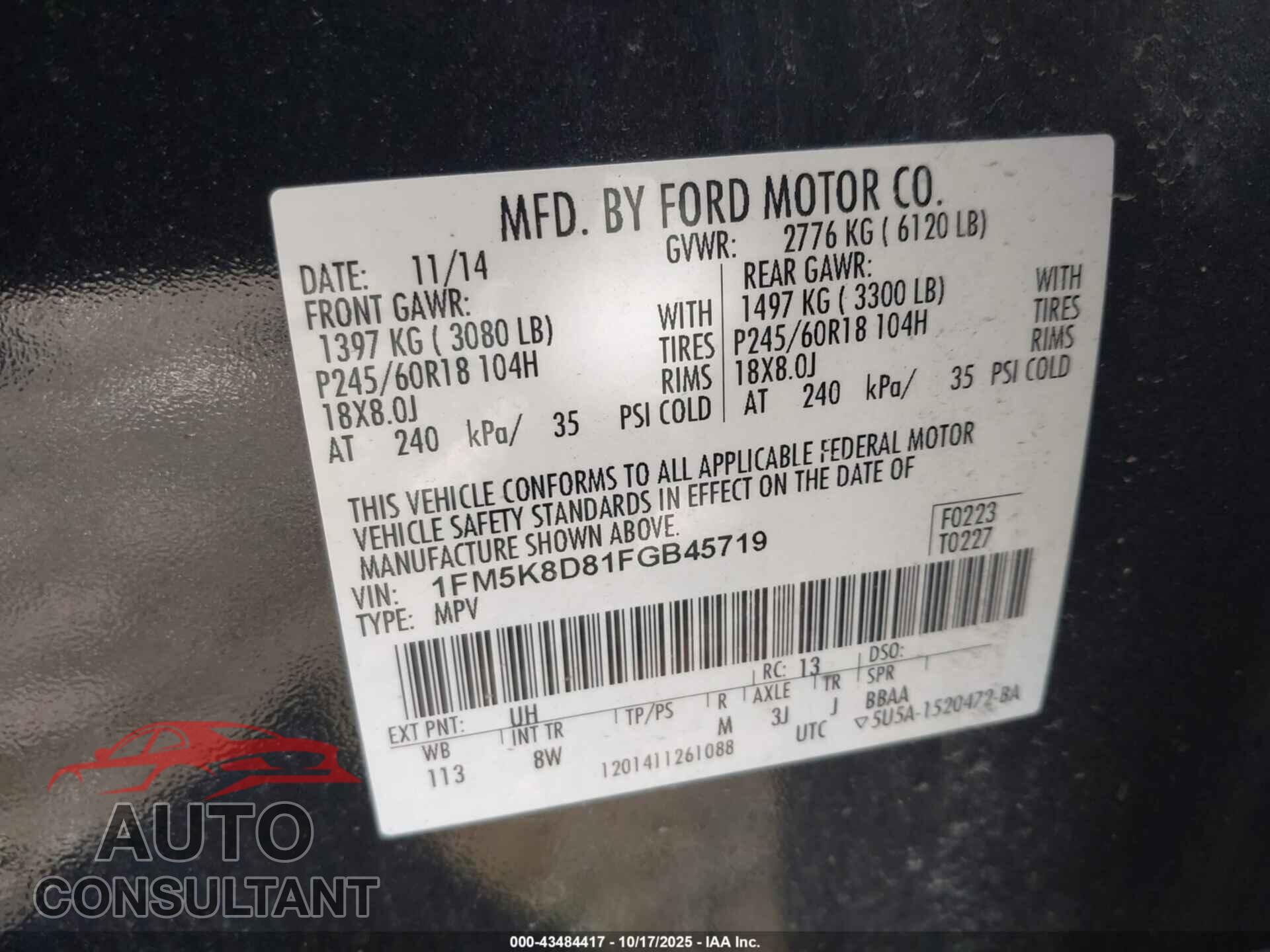 FORD EXPLORER 2015 - 1FM5K8D81FGB45719