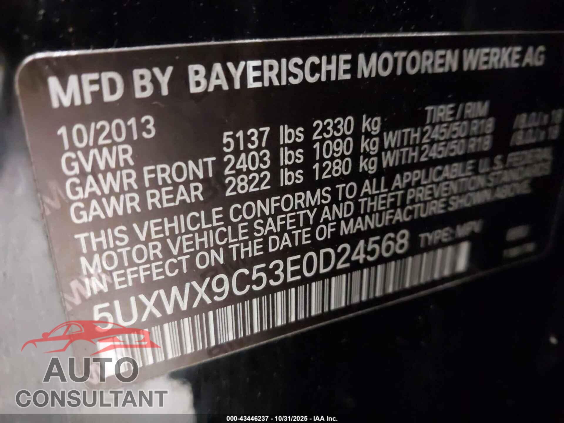 BMW X3 2014 - 5UXWX9C53E0D24568