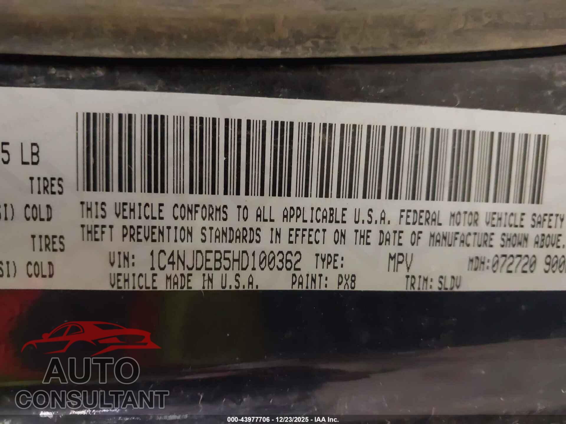 JEEP COMPASS 2017 - 1C4NJDEB5HD100362