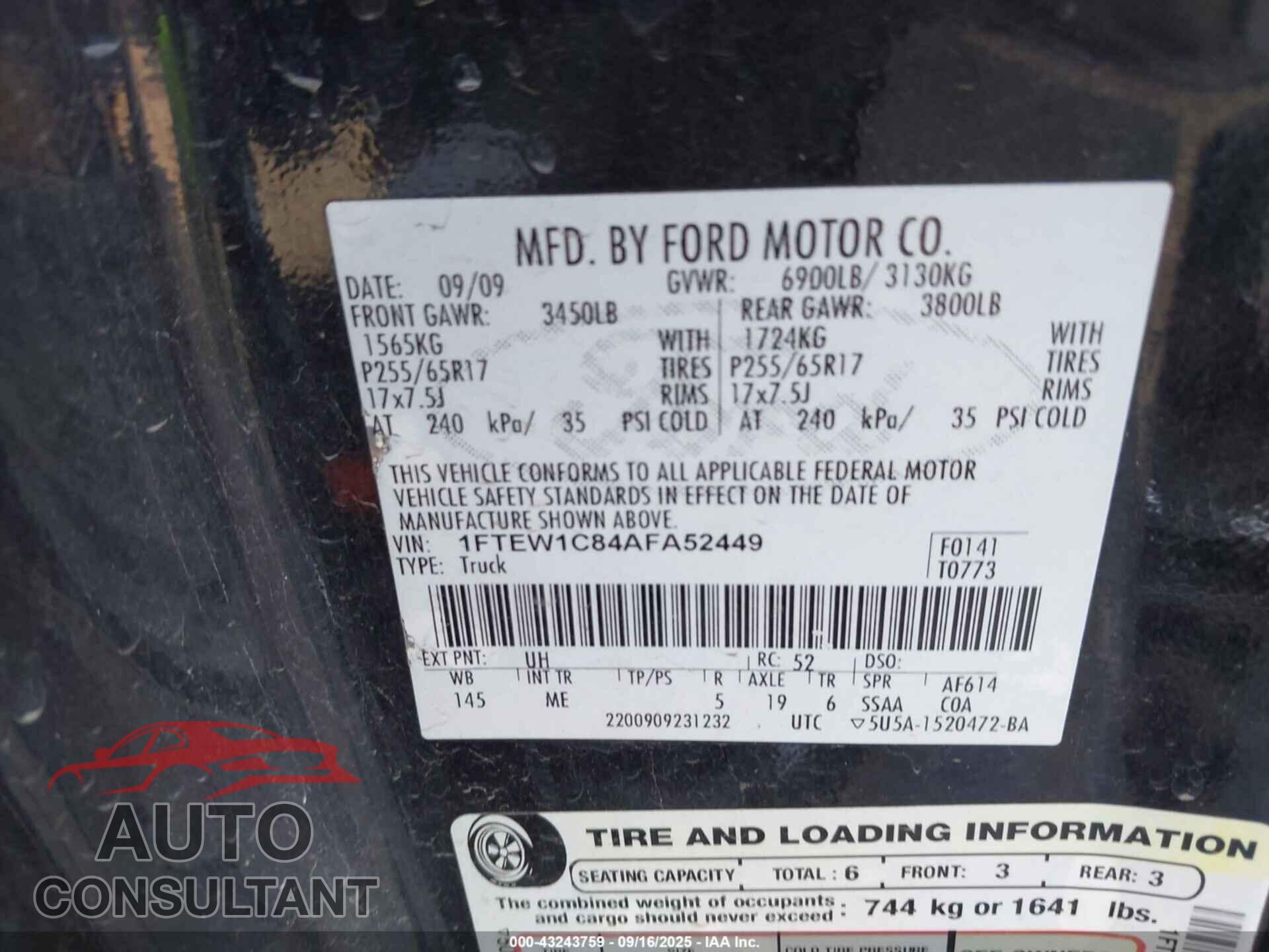 FORD F-150 2010 - 1FTEW1C84AFA52449