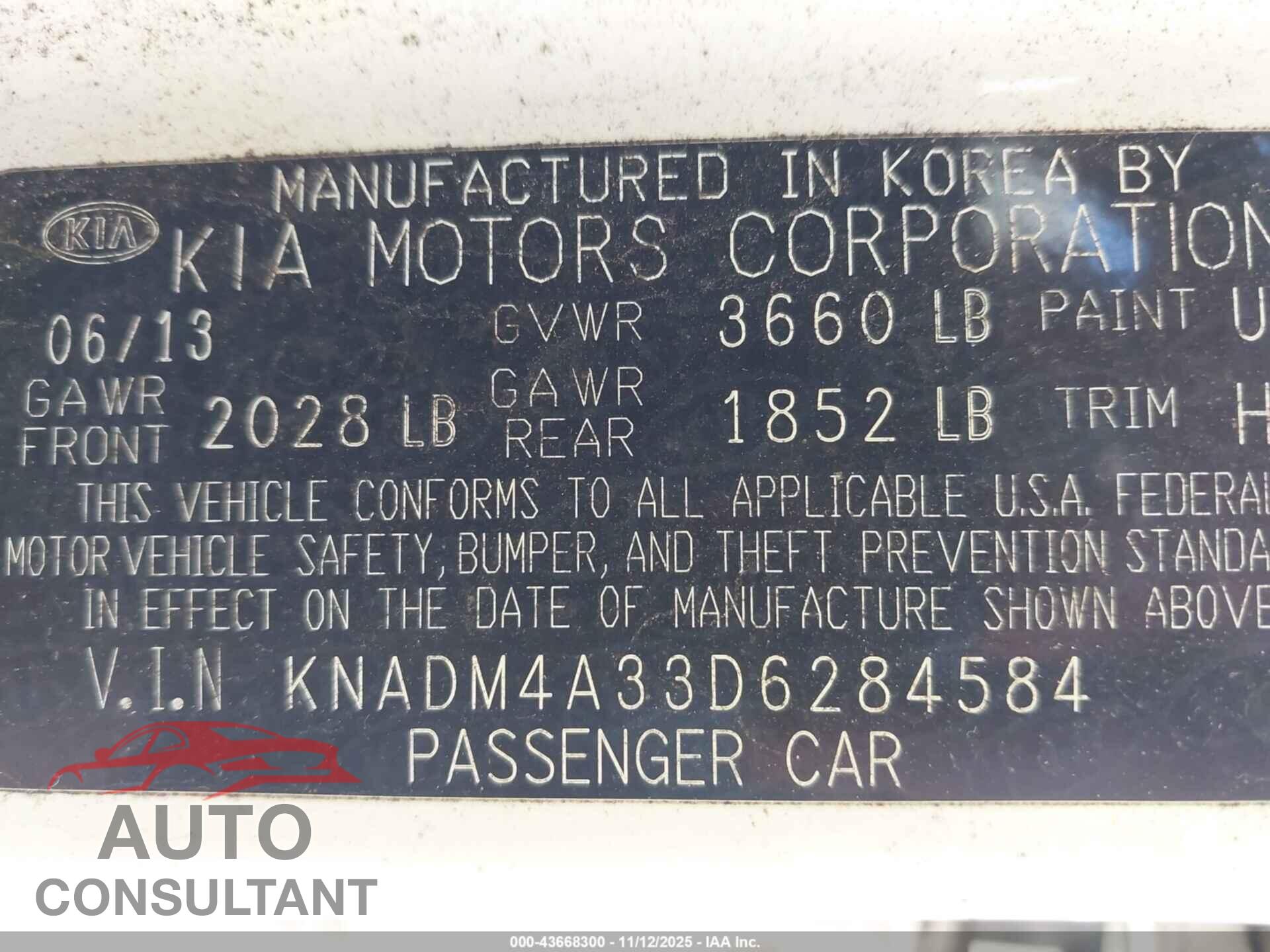KIA RIO 2013 - KNADM4A33D6284584