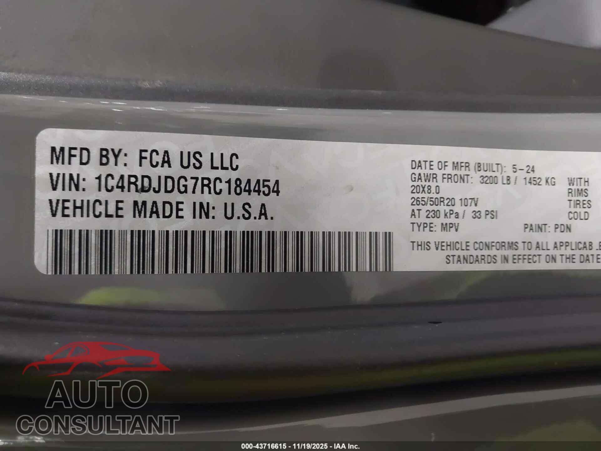 DODGE DURANGO 2024 - 1C4RDJDG7RC184454