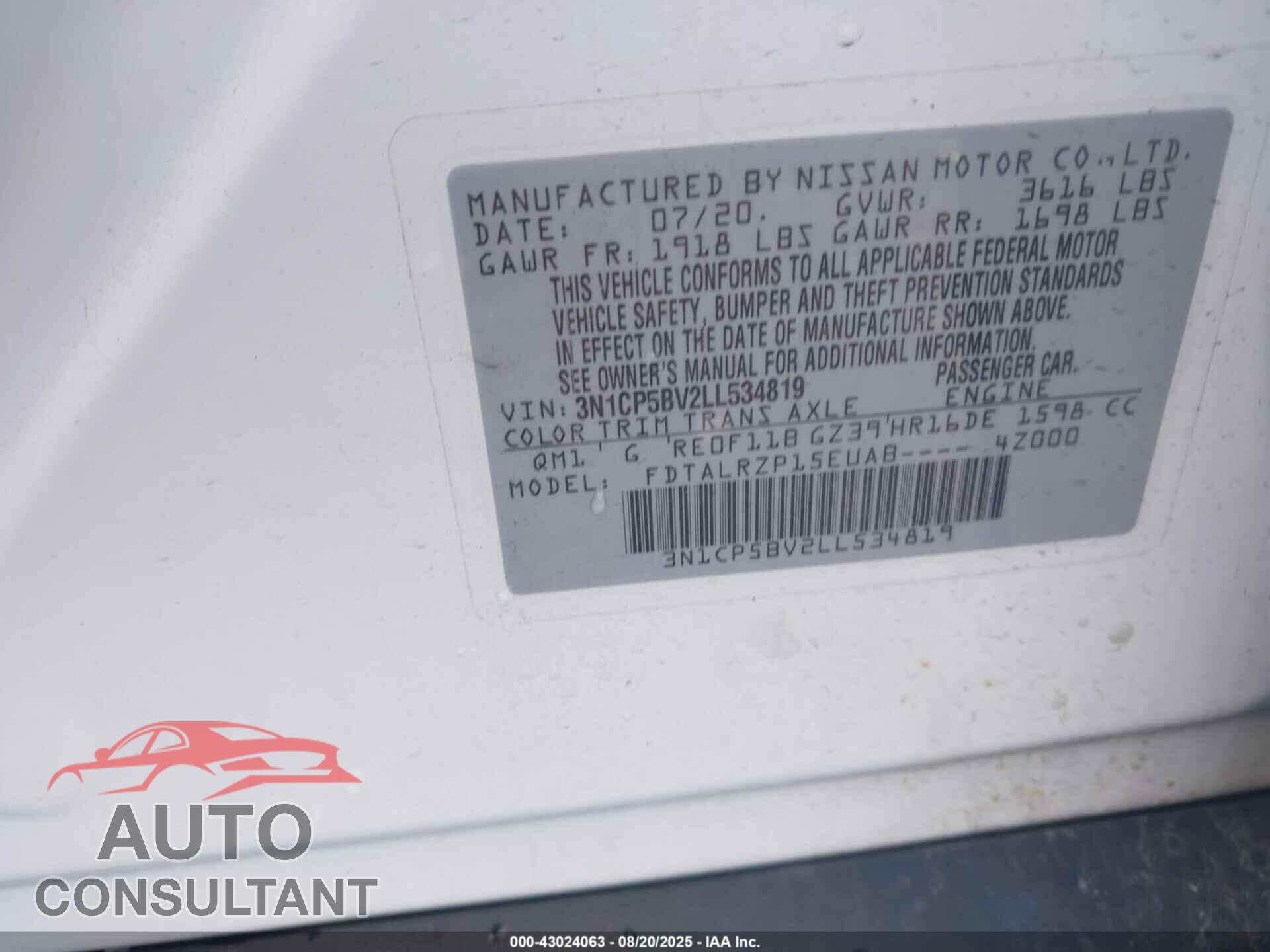 NISSAN KICKS 2020 - 3N1CP5BV2LL534819