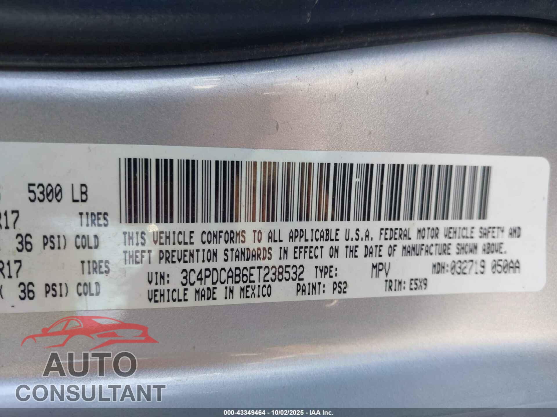 DODGE JOURNEY 2014 - 3C4PDCAB6ET238532