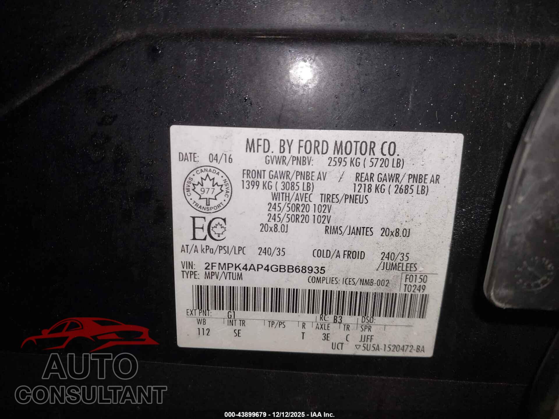 FORD EDGE 2016 - 2FMPK4AP4GBB68935