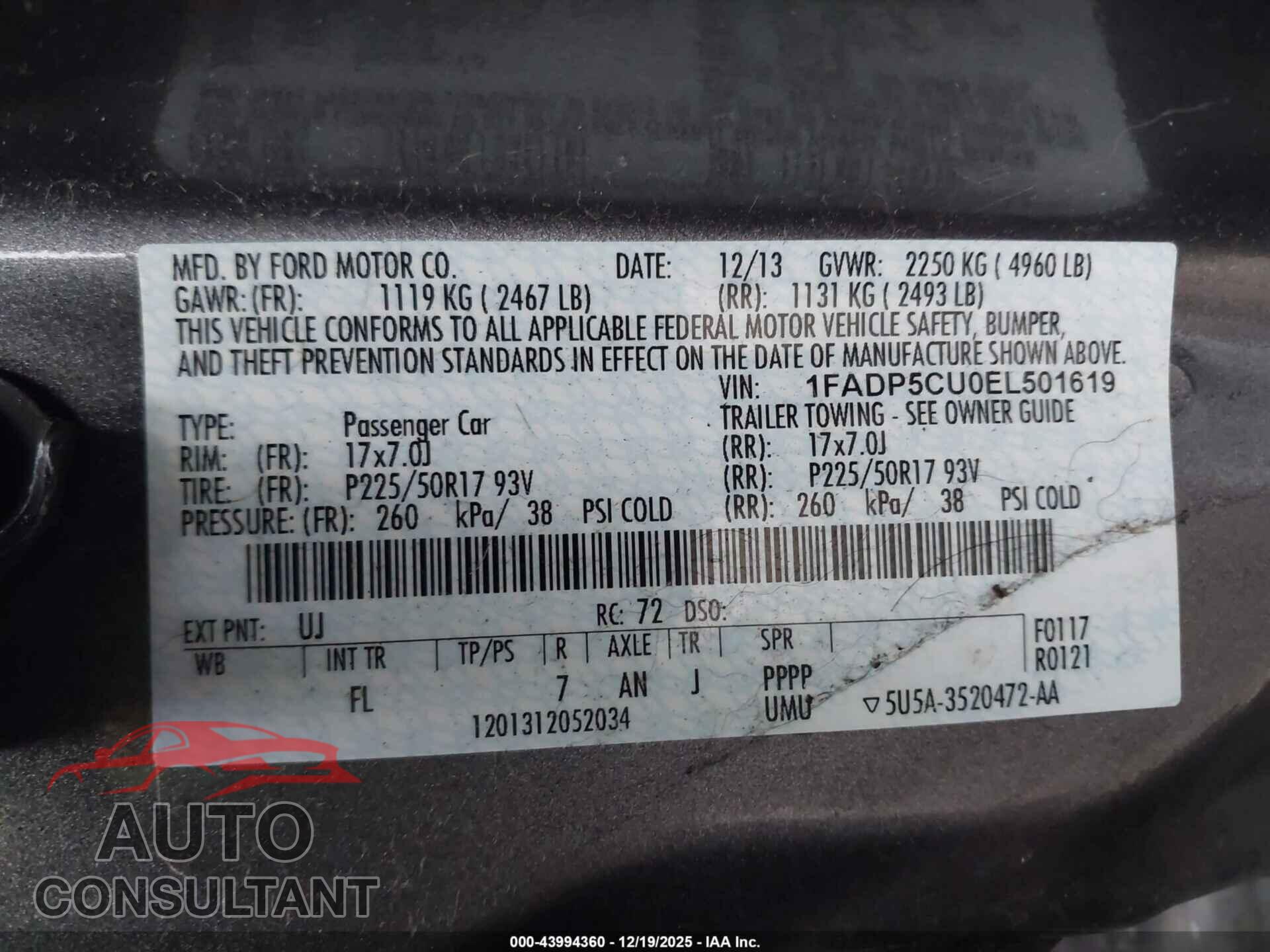 FORD C-MAX ENERGI 2014 - 1FADP5CU0EL501619