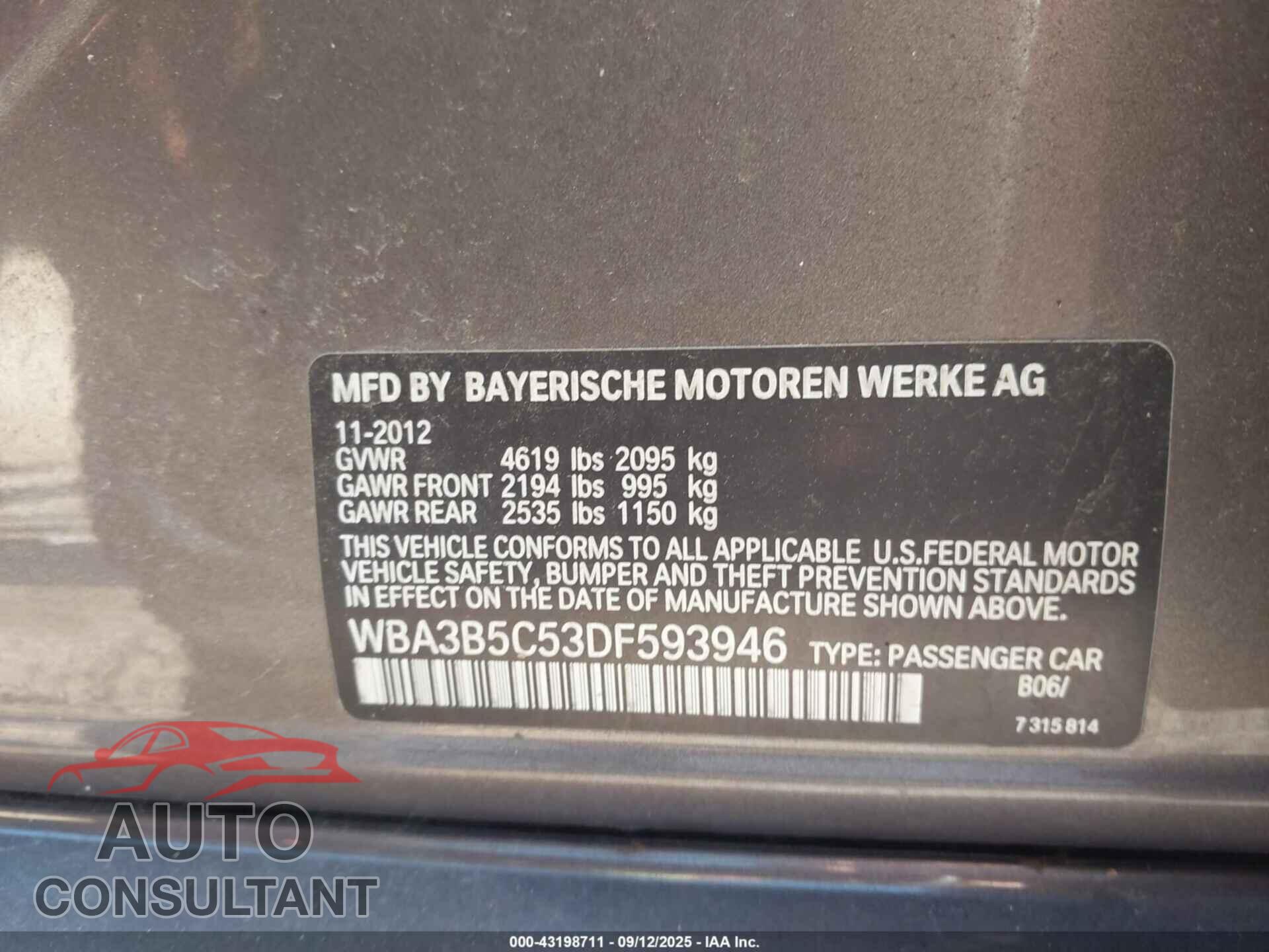 BMW 328I 2013 - WBA3B5C53DF593946