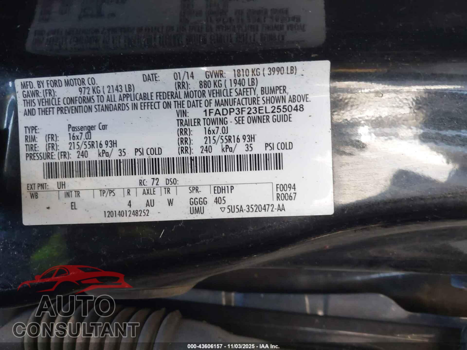 FORD FOCUS 2014 - 1FADP3F23EL255048