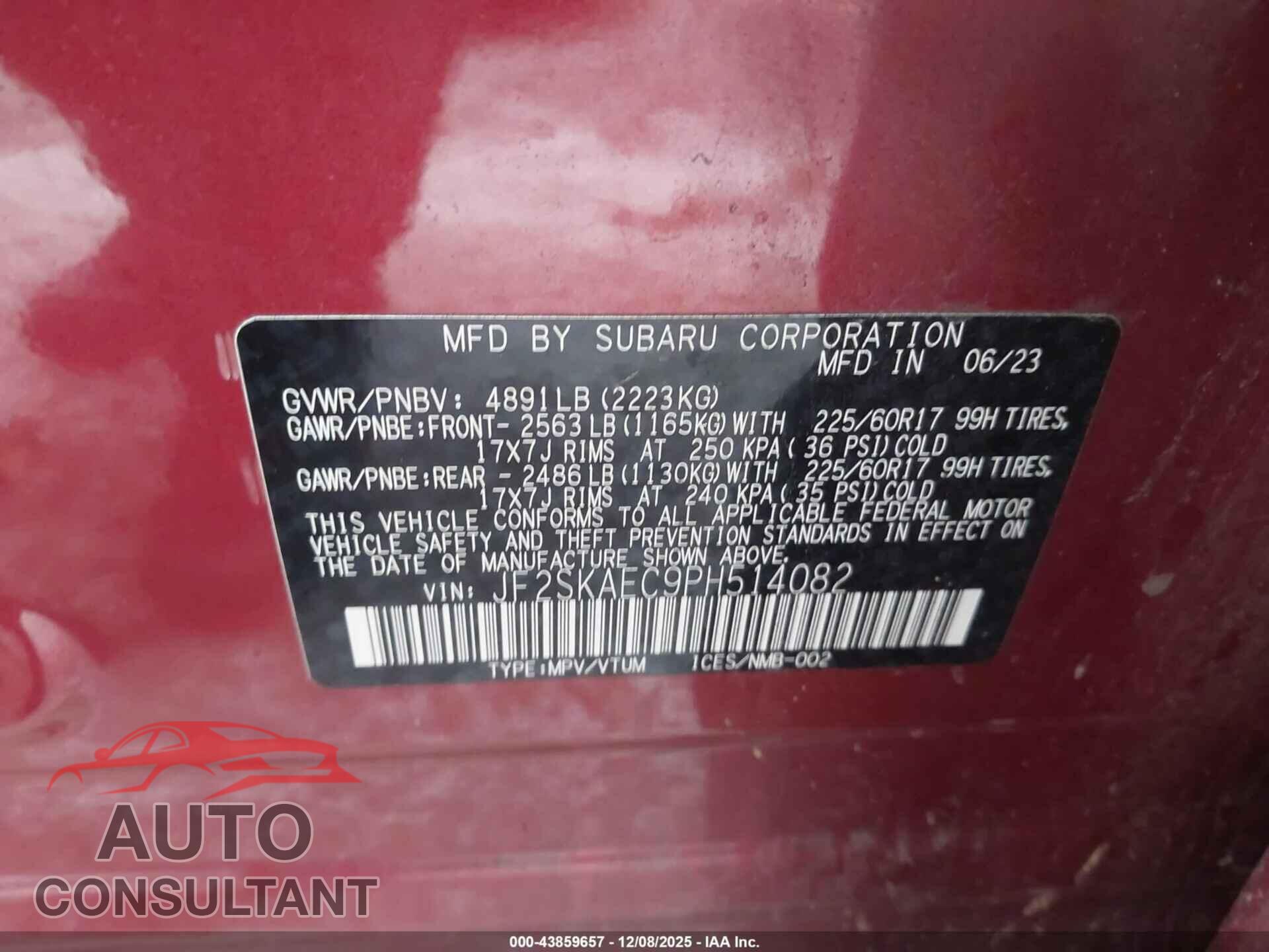 SUBARU FORESTER 2023 - JF2SKAEC9PH514082