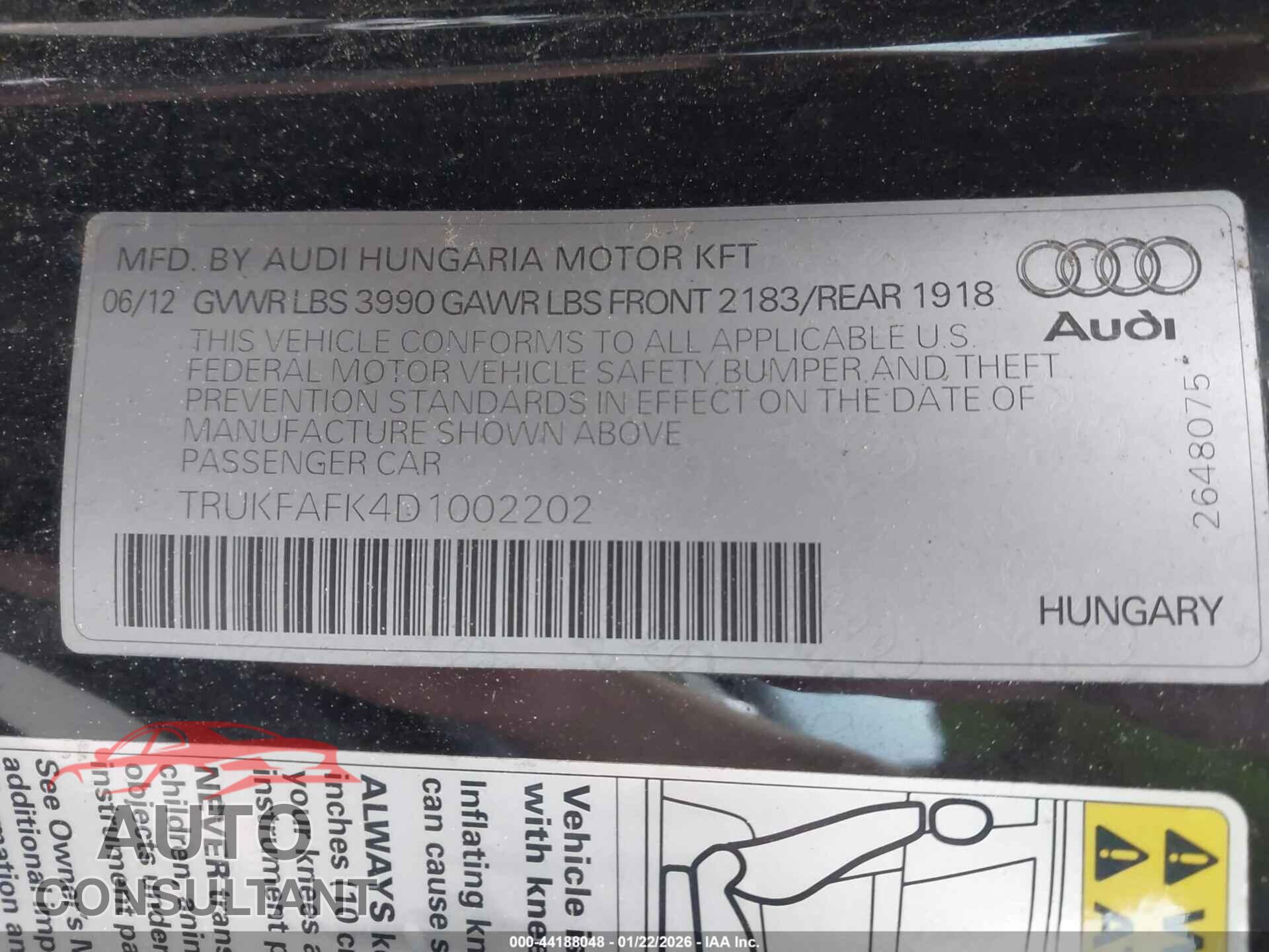 AUDI TT 2013 - TRUKFAFK4D1002202