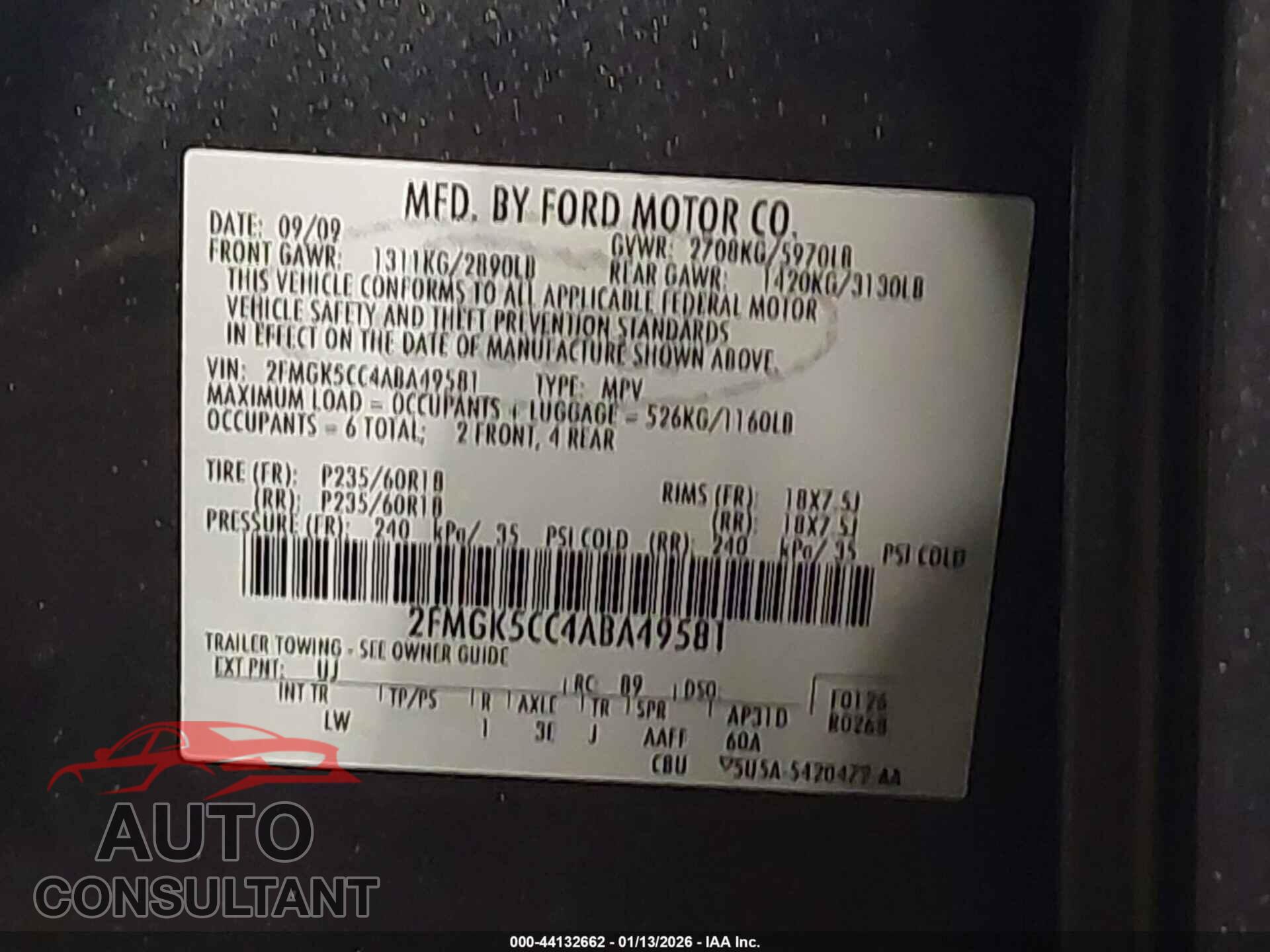 FORD FLEX 2010 - 2FMGK5CC4ABA49581