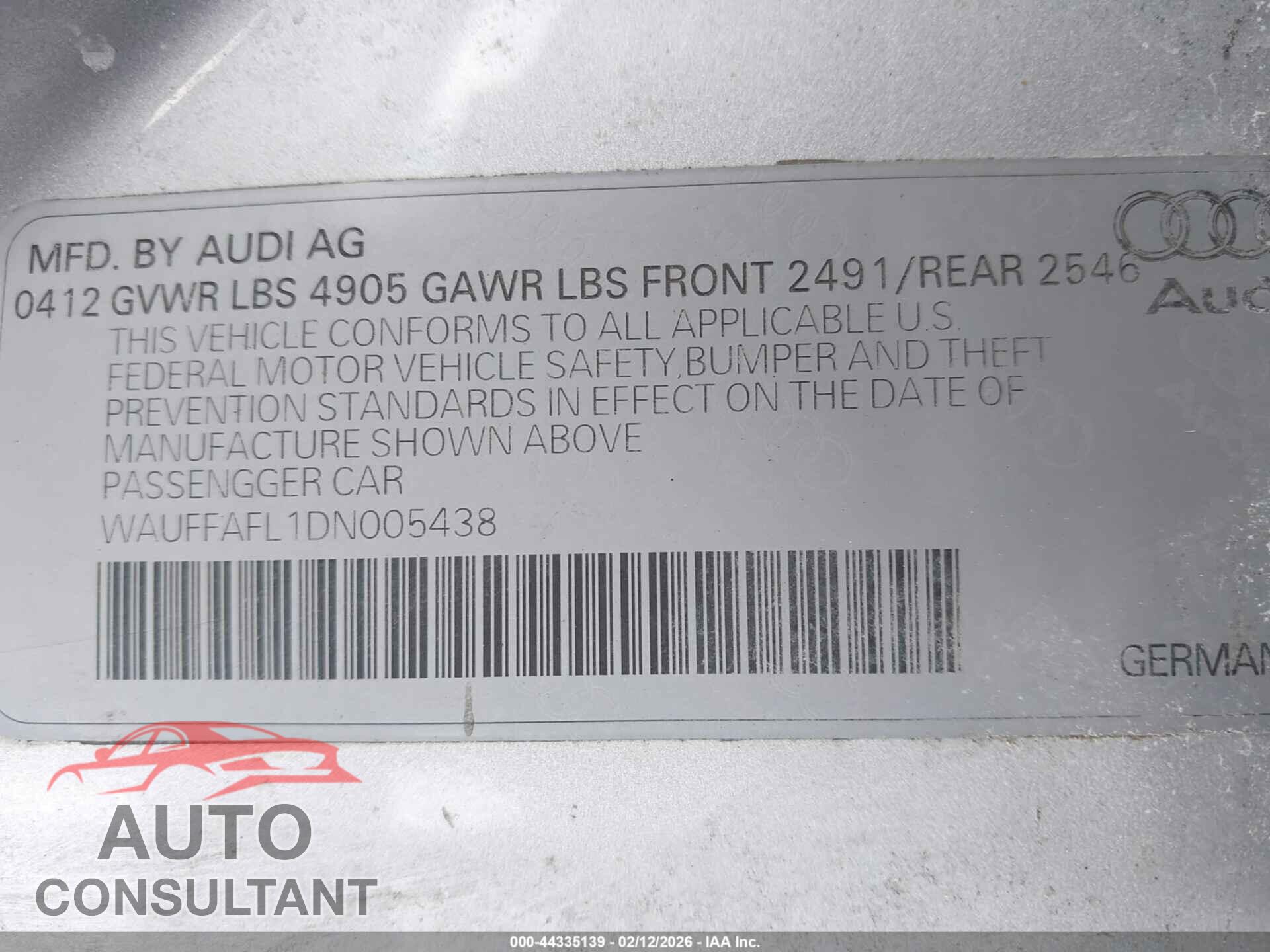 AUDI A4 2013 - WAUFFAFL1DN005438