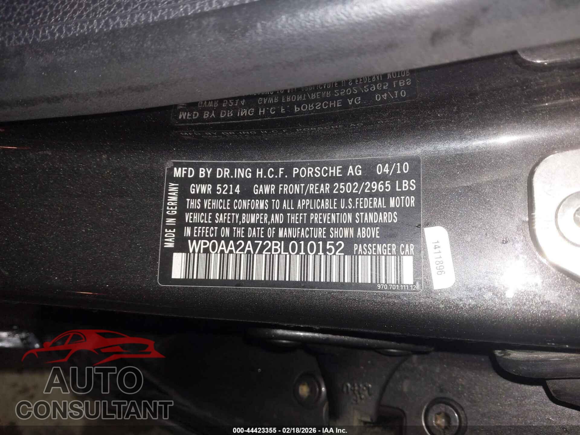 PORSCHE PANAMERA 2011 - WP0AA2A72BL010152