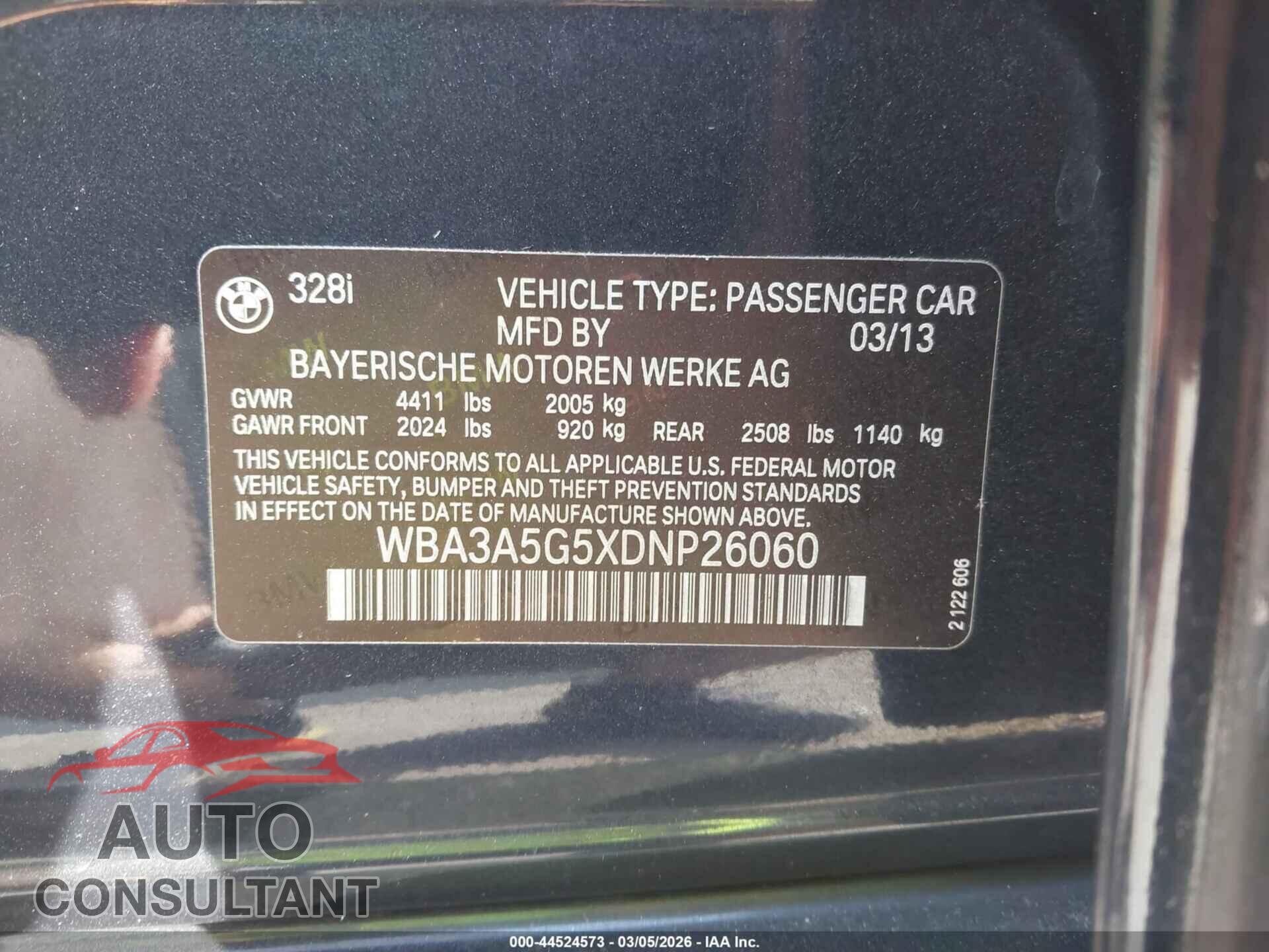 BMW 328I 2013 - WBA3A5G5XDNP26060
