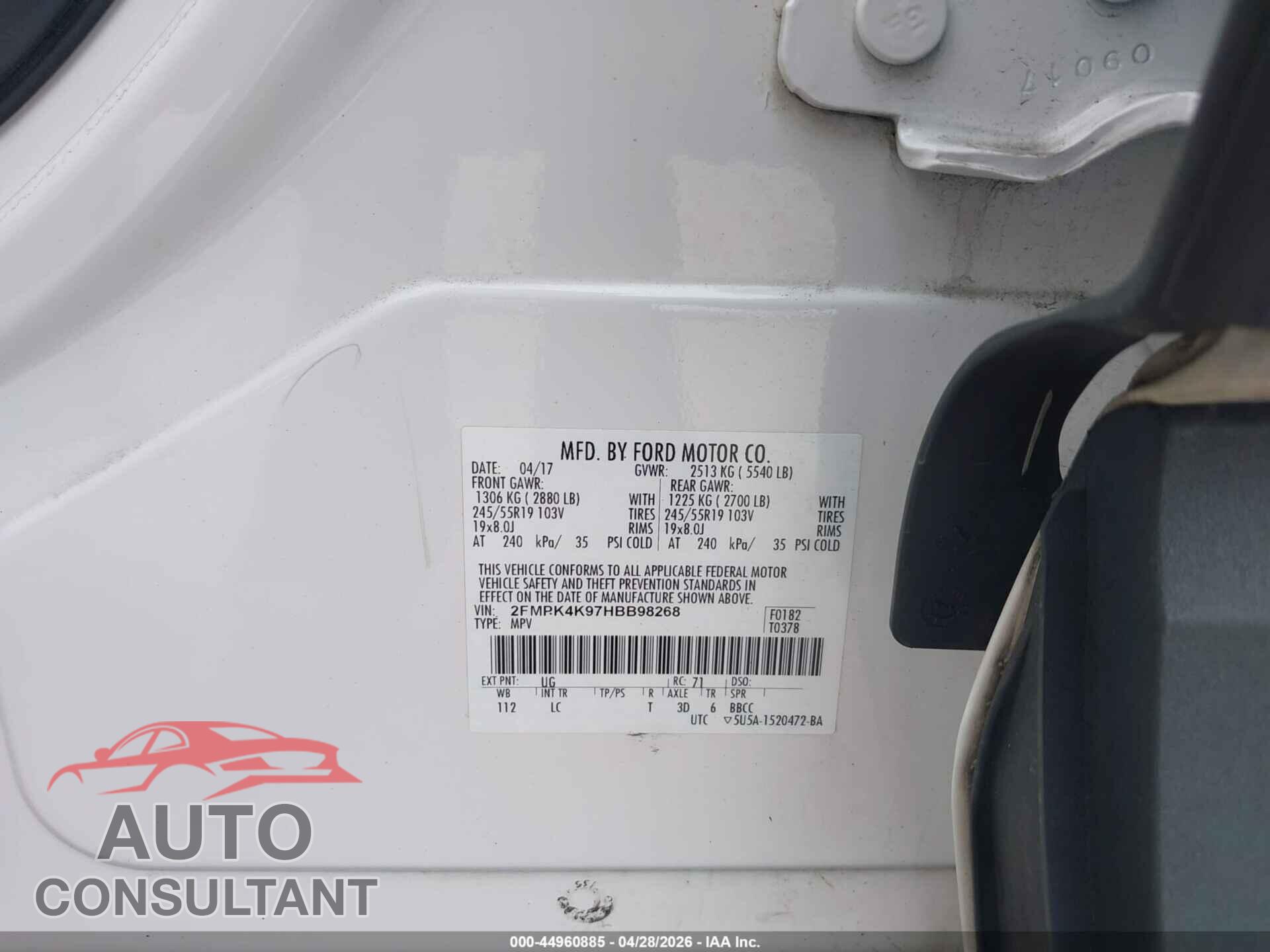 FORD EDGE 2017 - 2FMPK4K97HBB98268