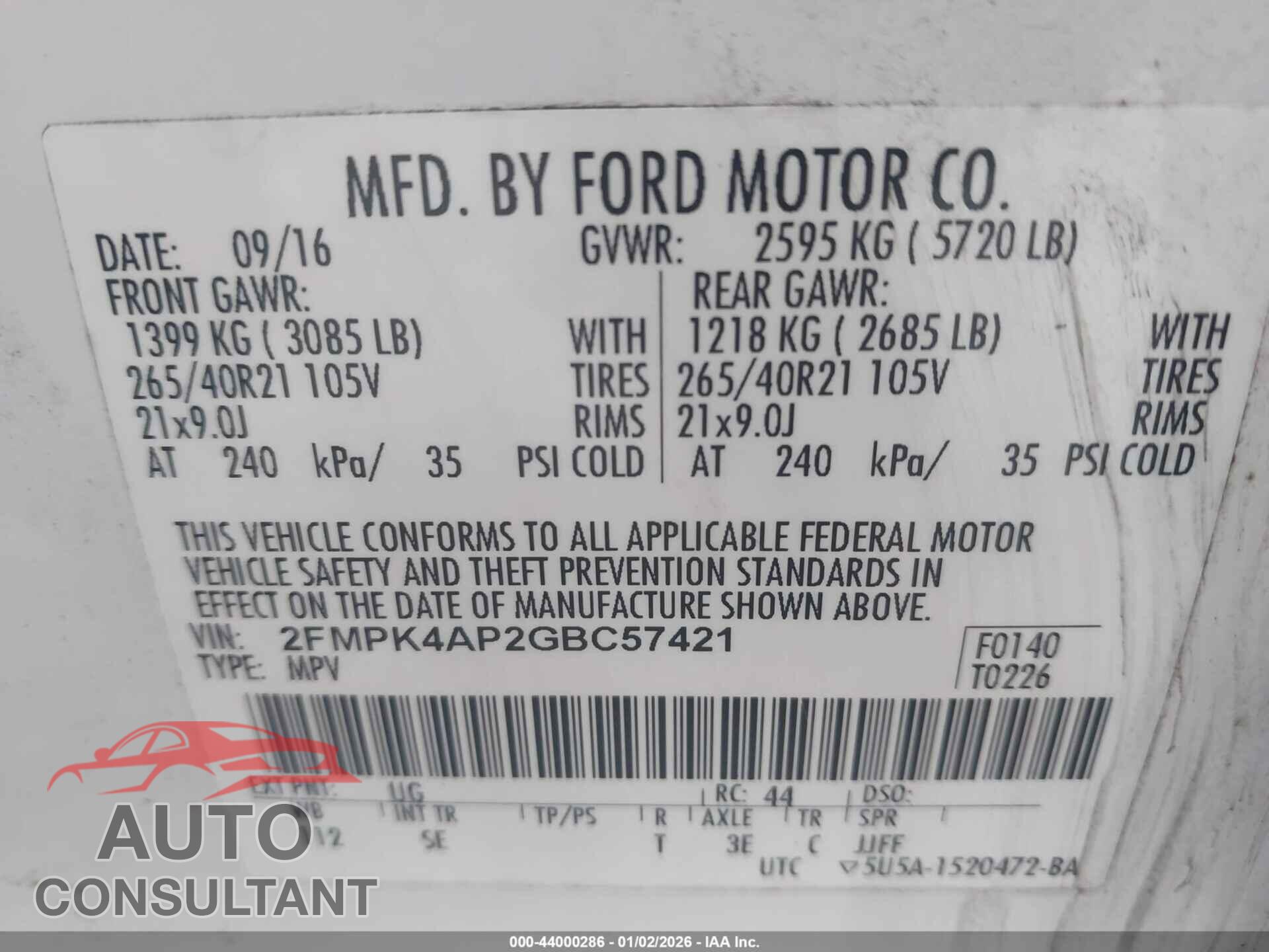 FORD EDGE 2016 - 2FMPK4AP2GBC57421