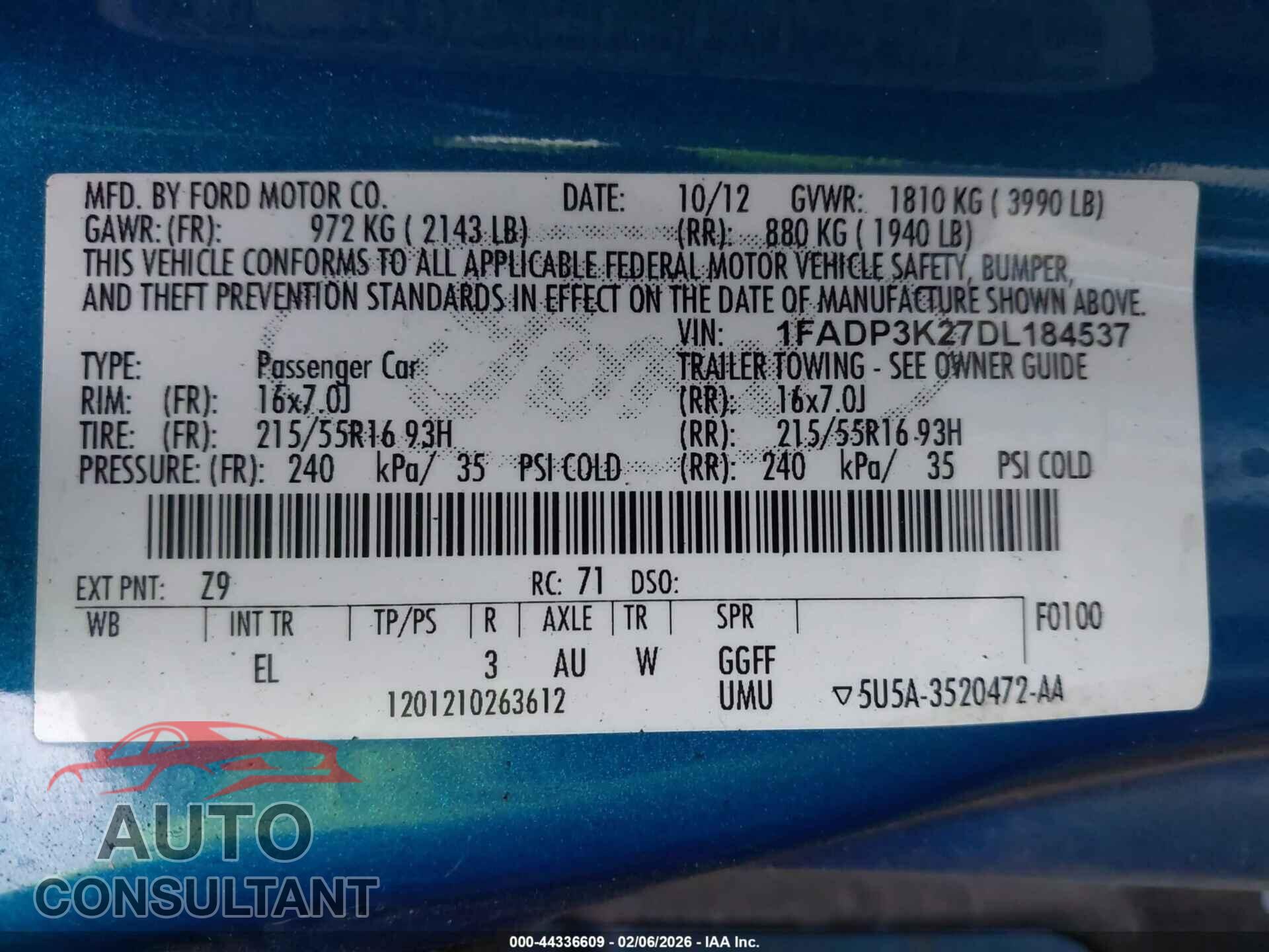 FORD FOCUS 2013 - 1FADP3K27DL184537
