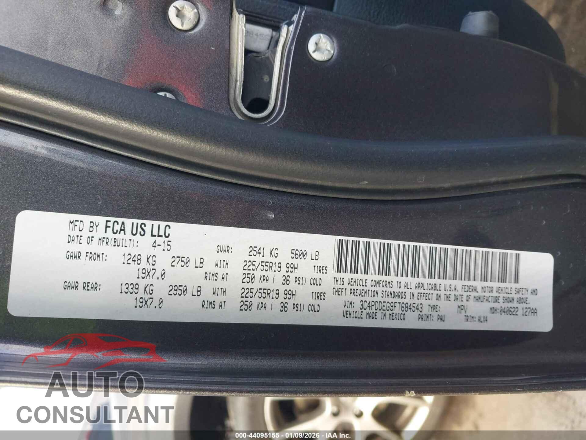 DODGE JOURNEY 2015 - 3C4PDDEG9FT684543