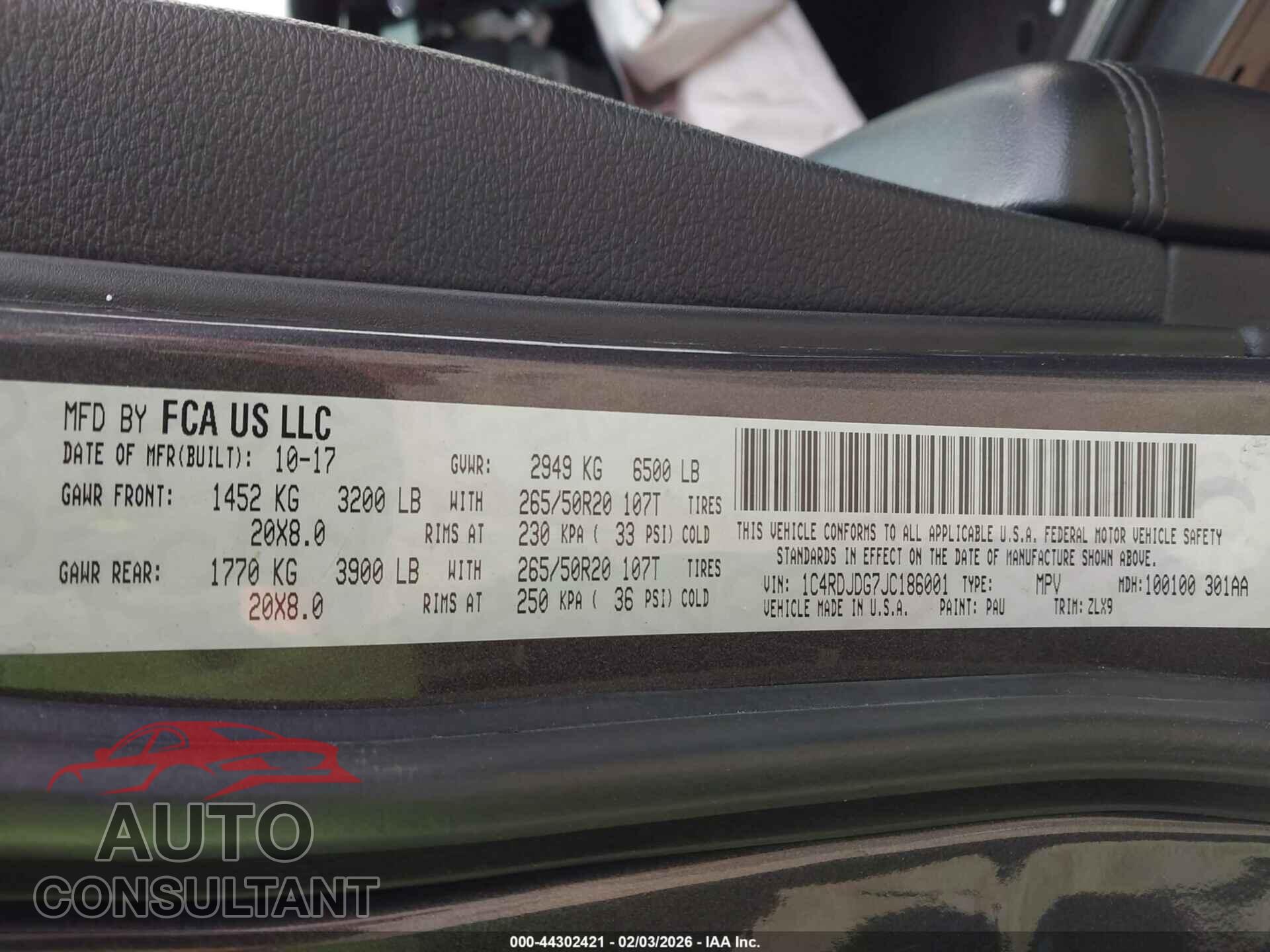 DODGE DURANGO 2018 - 1C4RDJDG7JC186001