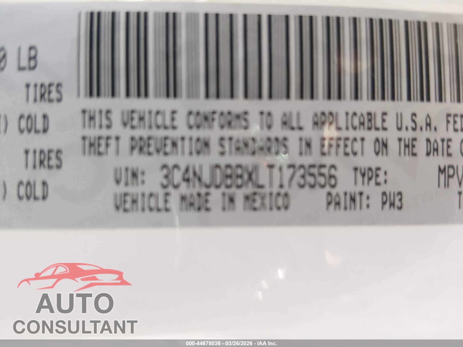 JEEP COMPASS 2020 - 3C4NJDBBXLT173556