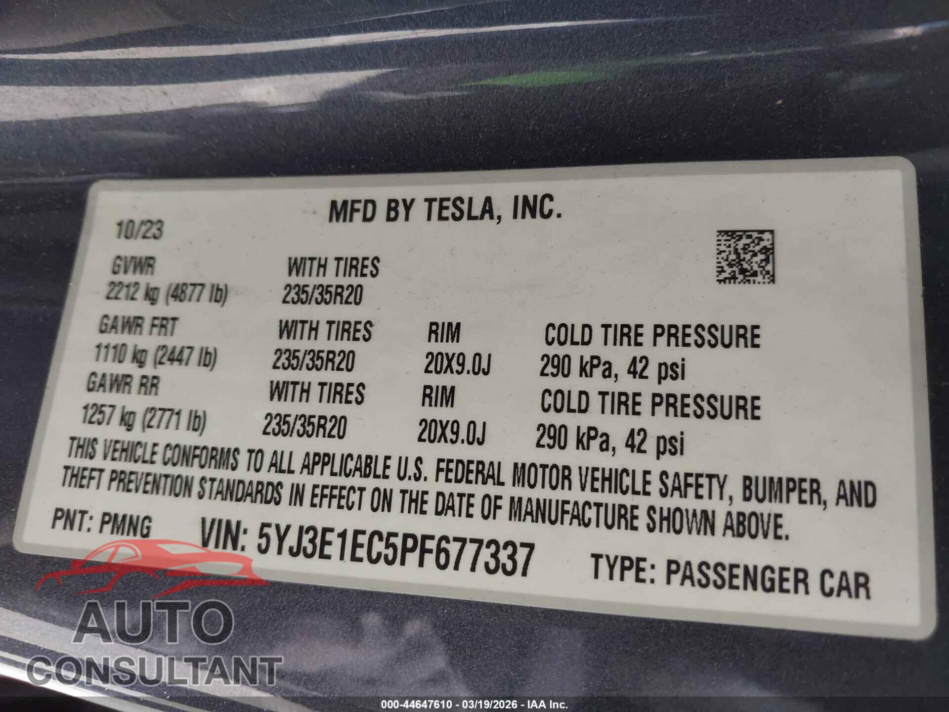 TESLA MODEL 3 2023 - 5YJ3E1EC5PF677337