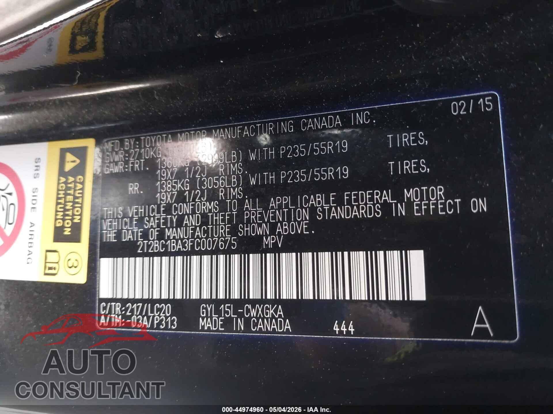 LEXUS RX 450H 2015 - 2T2BC1BA3FC007675