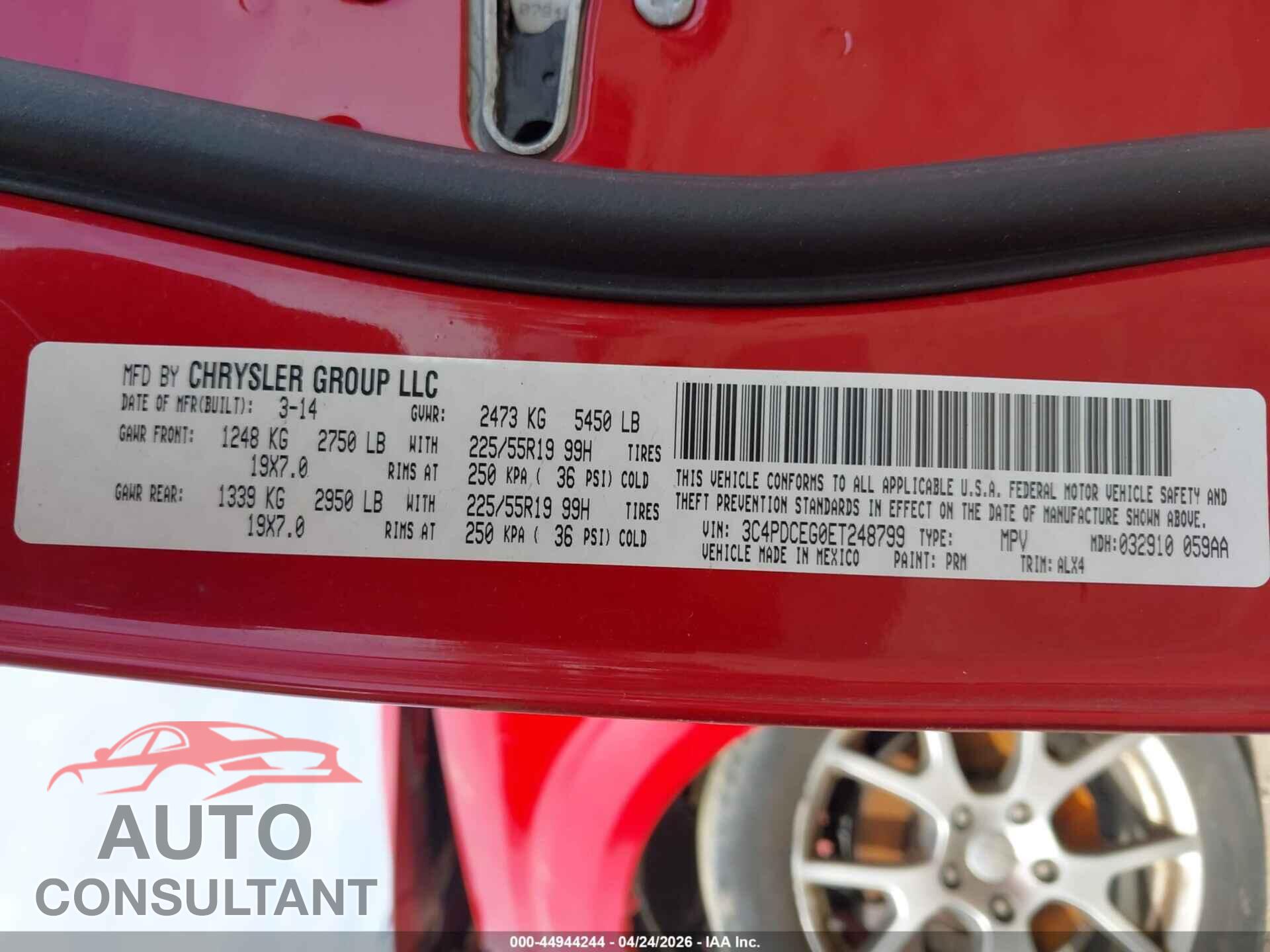 DODGE JOURNEY 2014 - 3C4PDCEG0ET248799