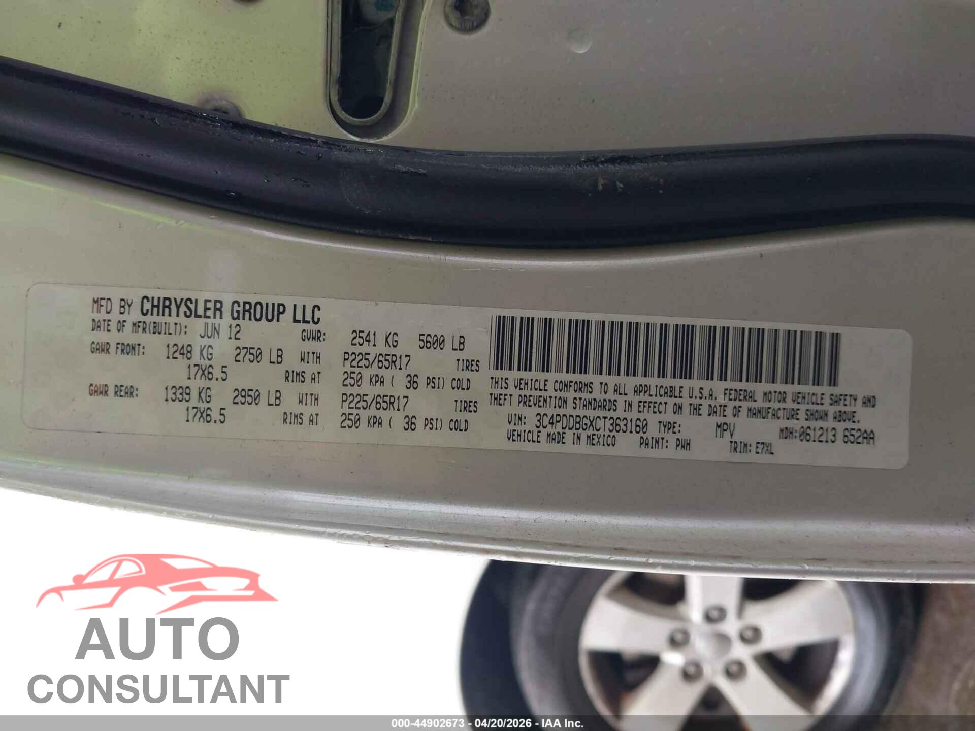 DODGE JOURNEY 2012 - 3C4PDDBGXCT363160