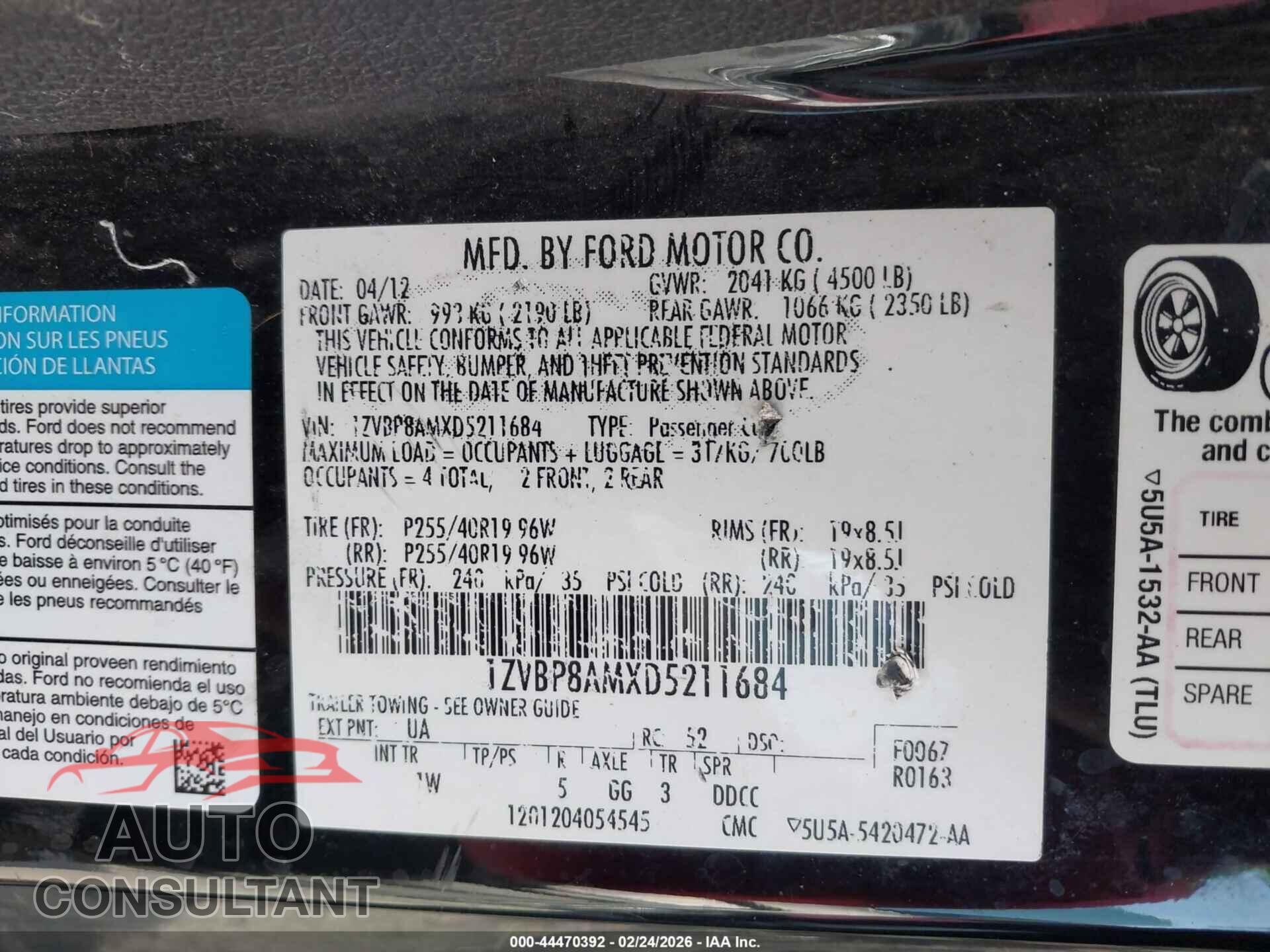 FORD MUSTANG 2013 - 1ZVBP8AMXD5211684