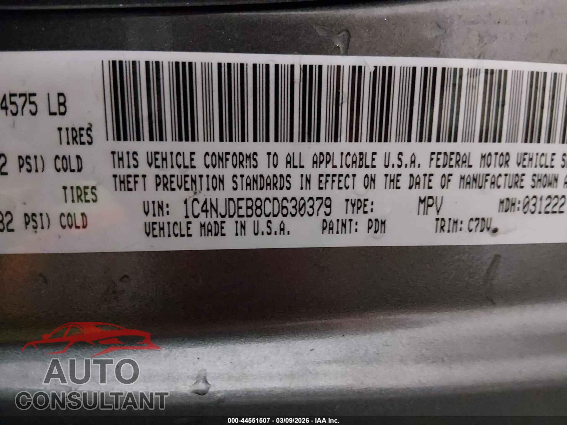 JEEP COMPASS 2012 - 1C4NJDEB8CD630379