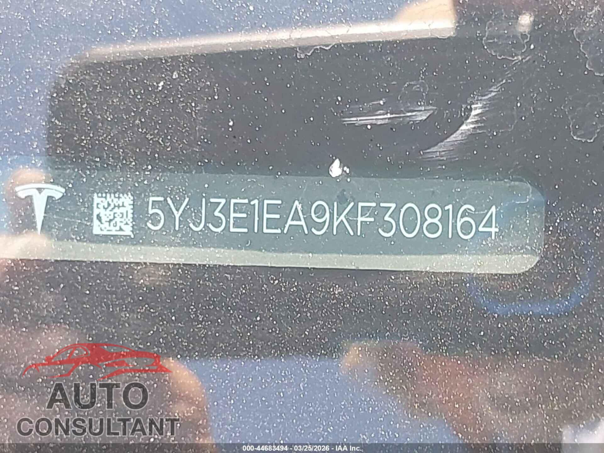 TESLA MODEL 3 2019 - 5YJ3E1EA9KF308164