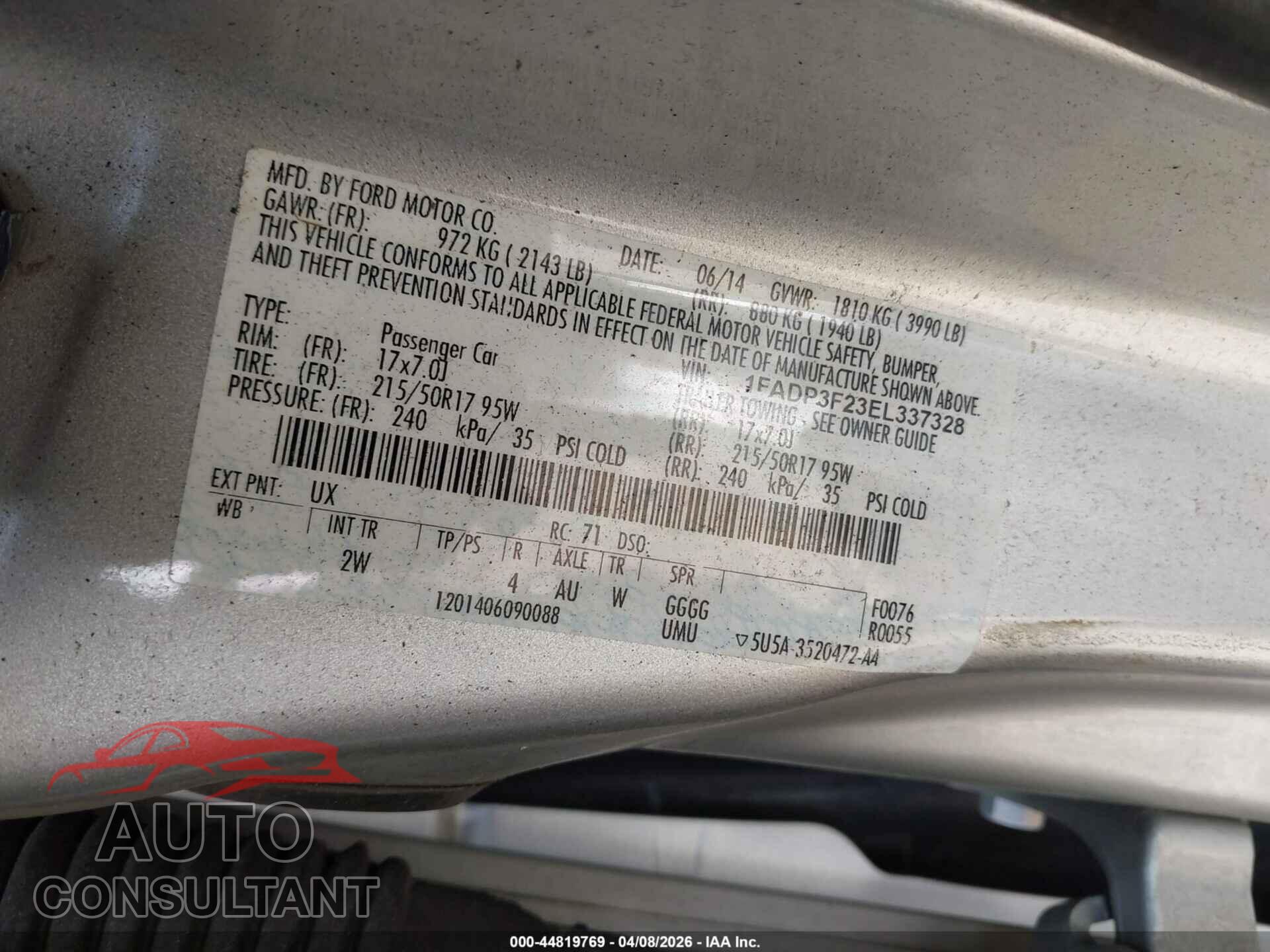 FORD FOCUS 2014 - 1FADP3F23EL337328
