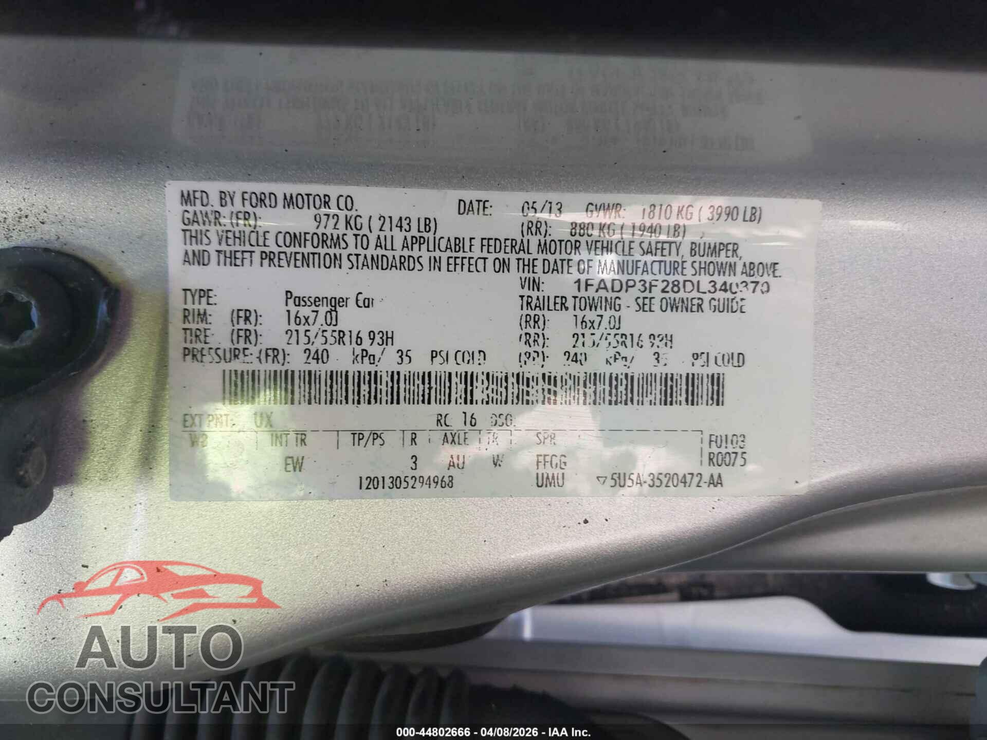 FORD FOCUS 2013 - 1FADP3F28DL340370