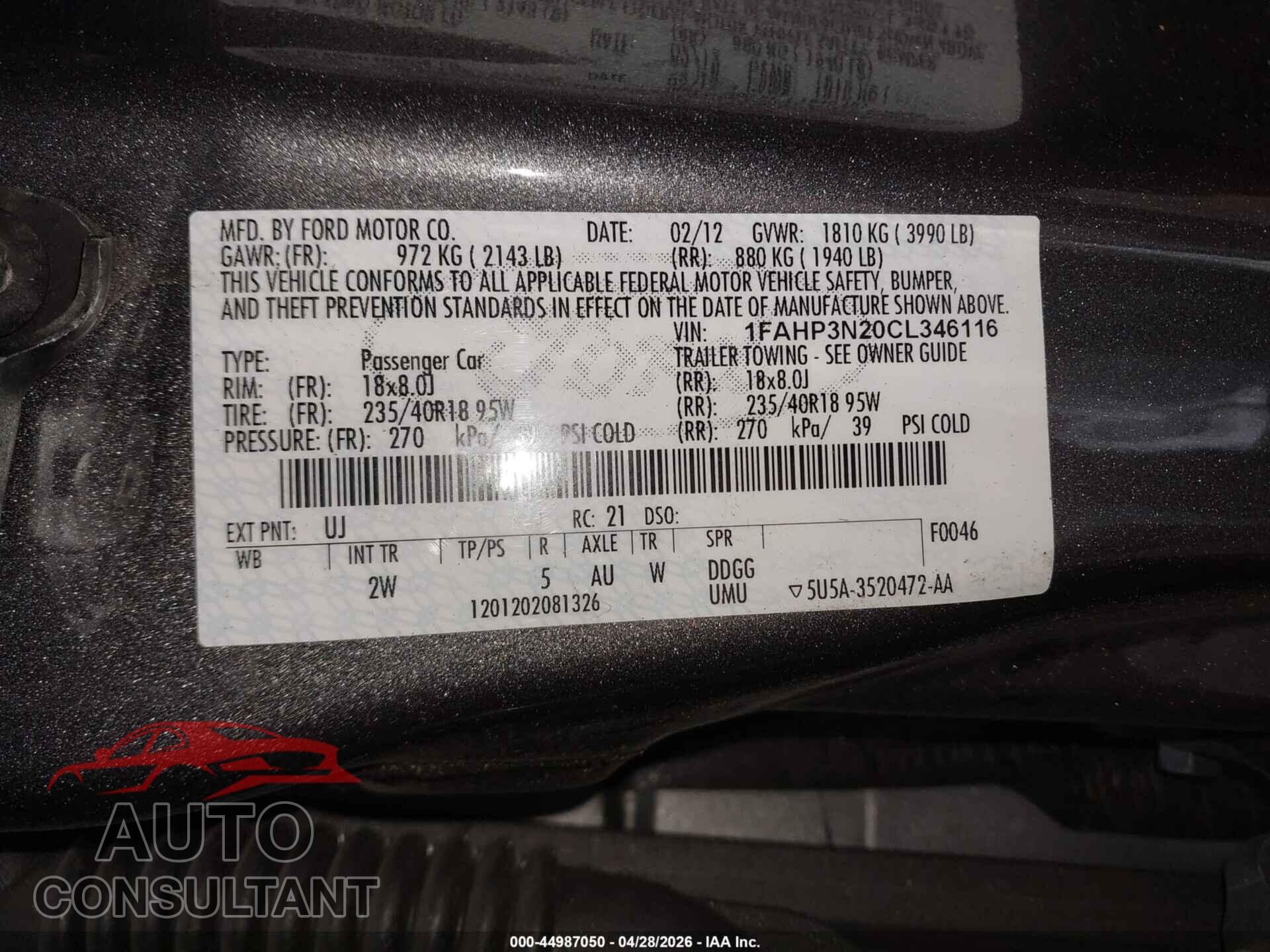 FORD FOCUS 2012 - 1FAHP3N20CL346116