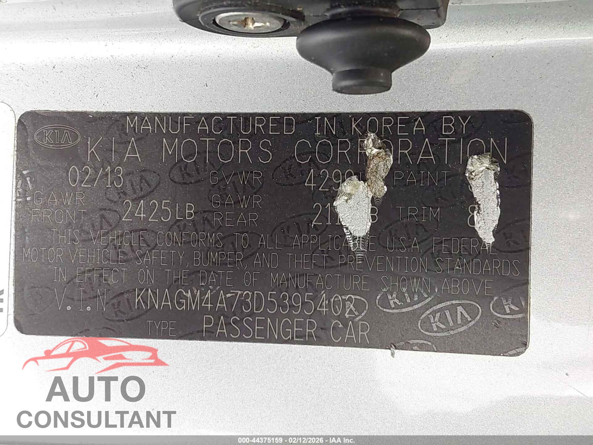 KIA OPTIMA 2013 - KNAGM4A73D5395402
