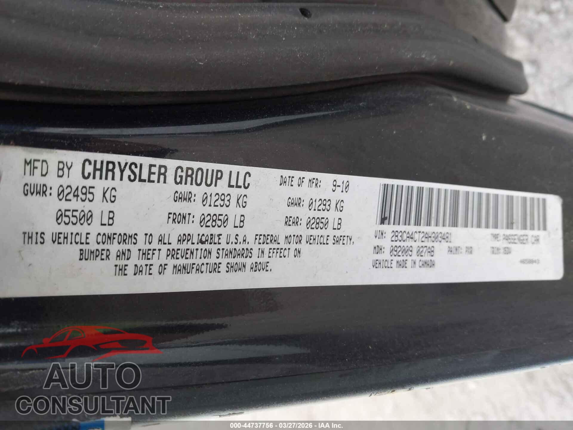 DODGE CHARGER 2010 - 2B3CA4CT2AH303481