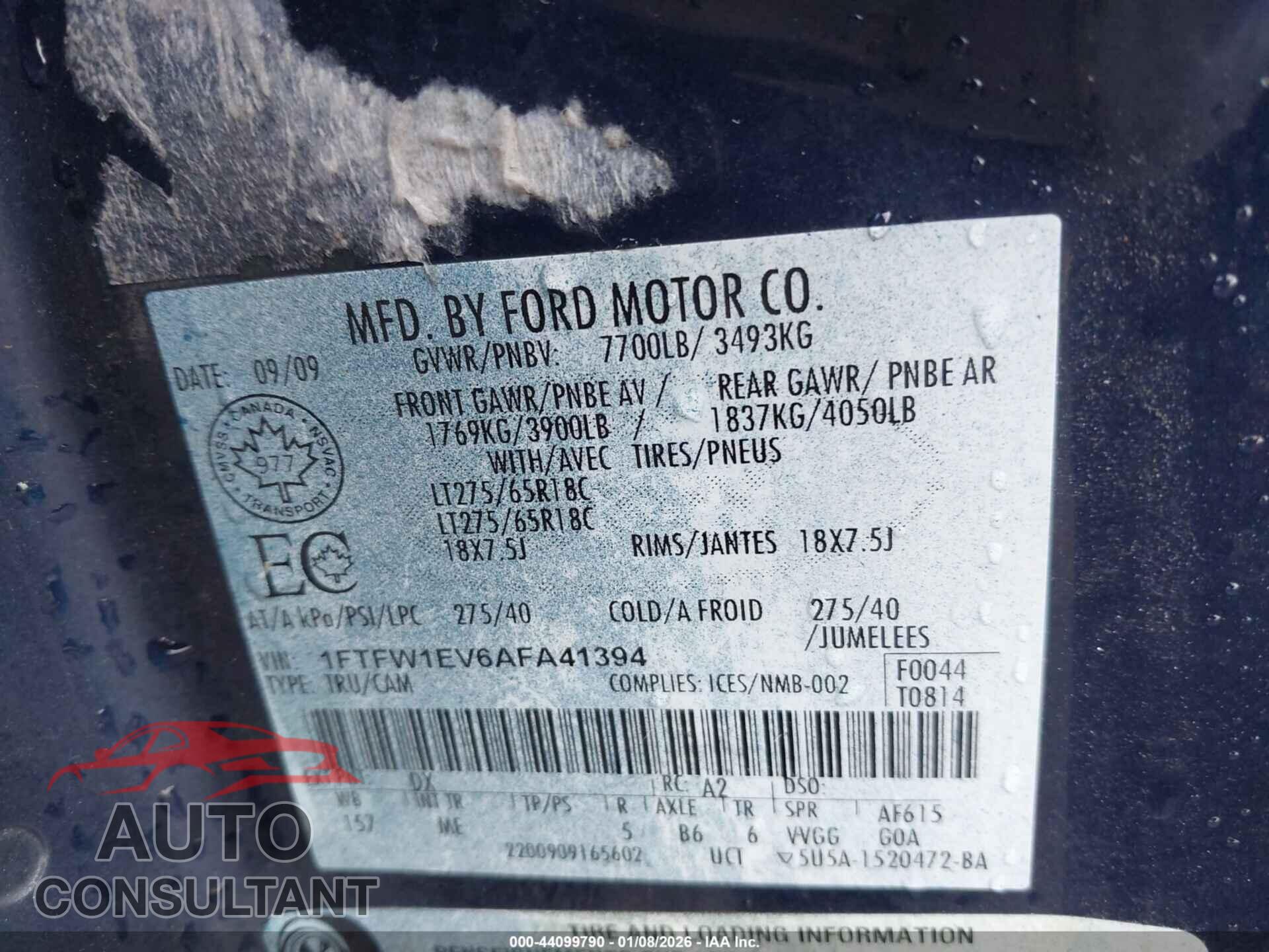 FORD F-150 2010 - 1FTFW1EV6AFA41394