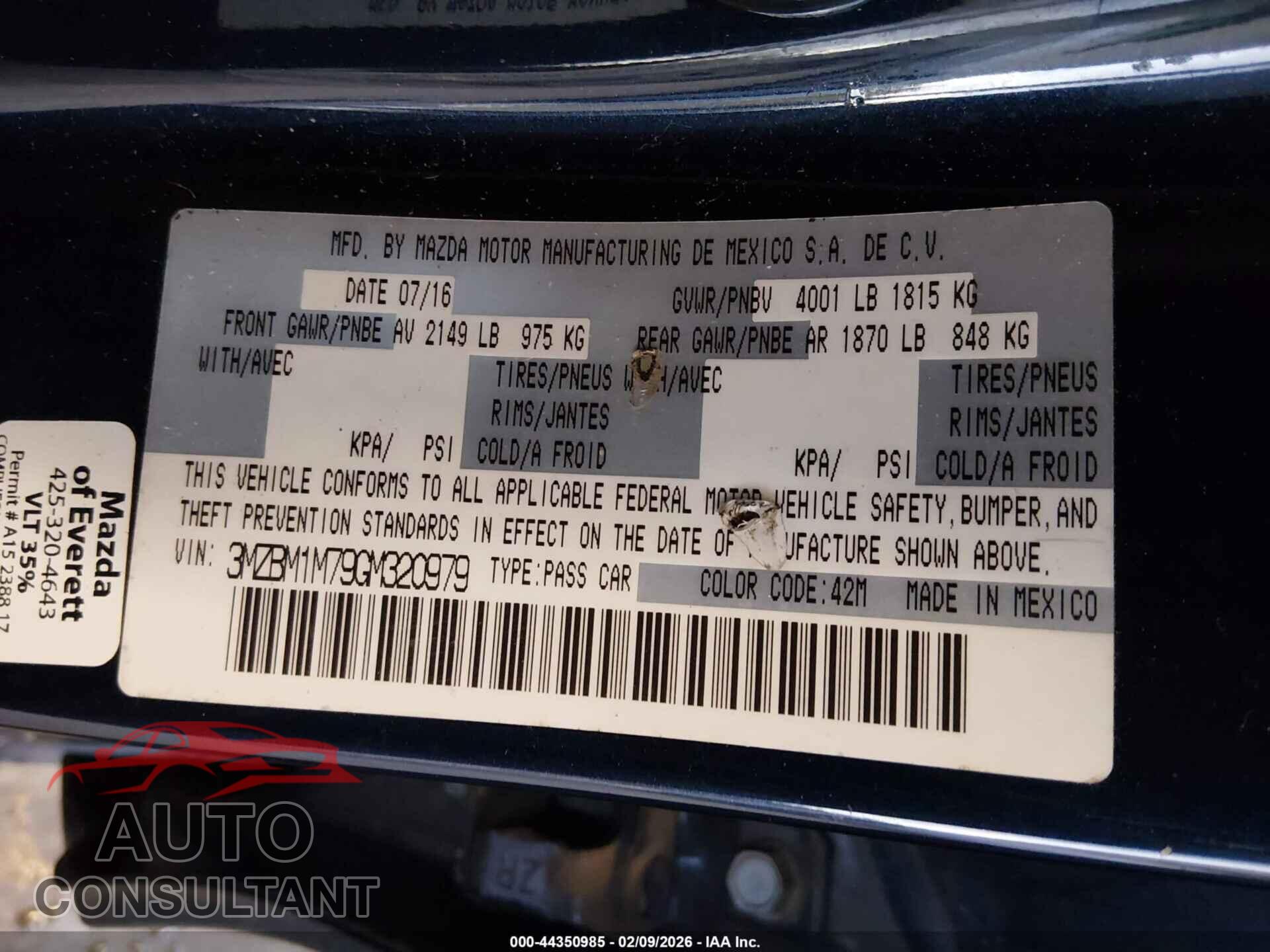 MAZDA MAZDA3 2016 - 3MZBM1M79GM320979