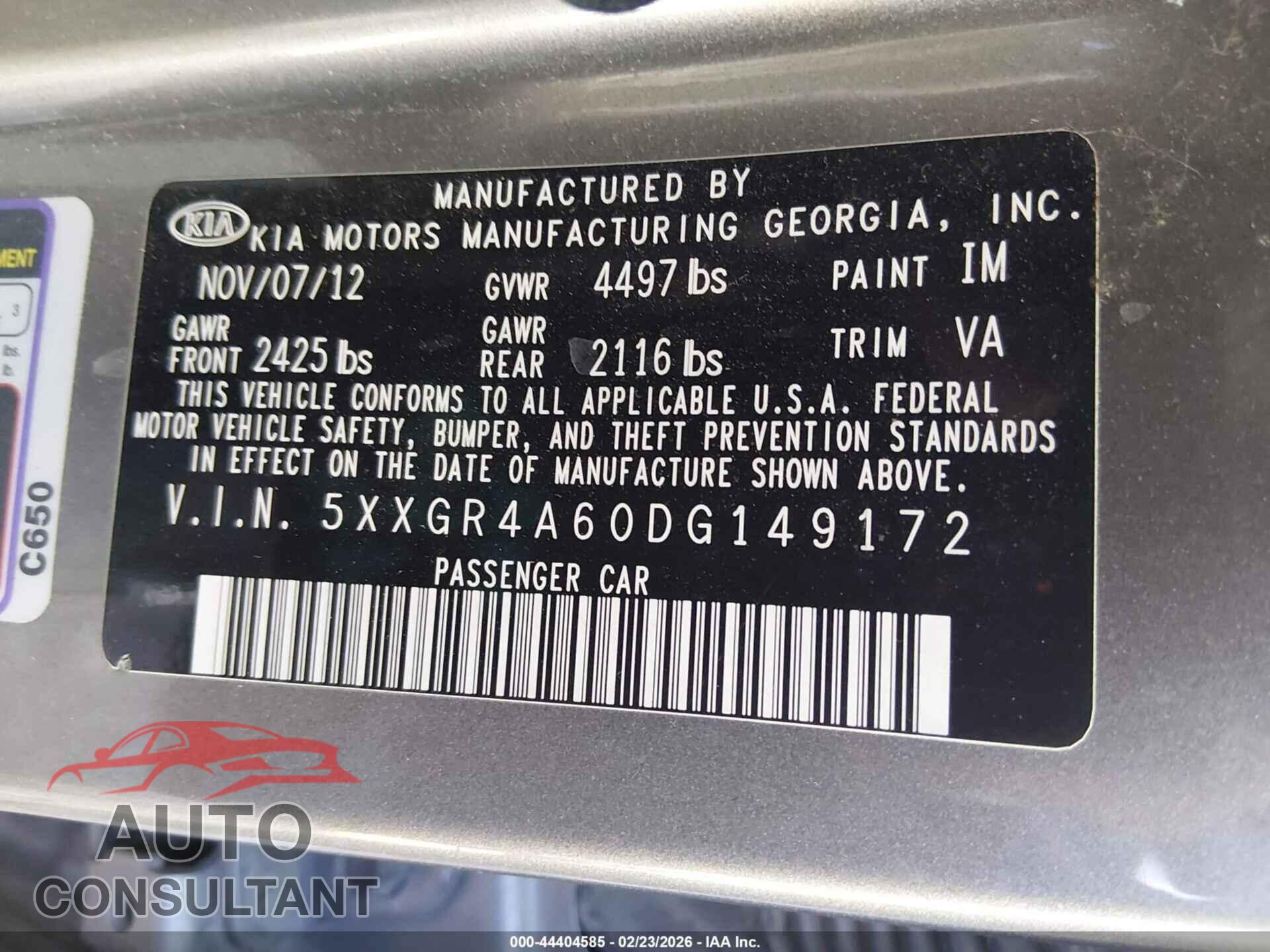 KIA OPTIMA 2013 - 5XXGR4A60DG149172
